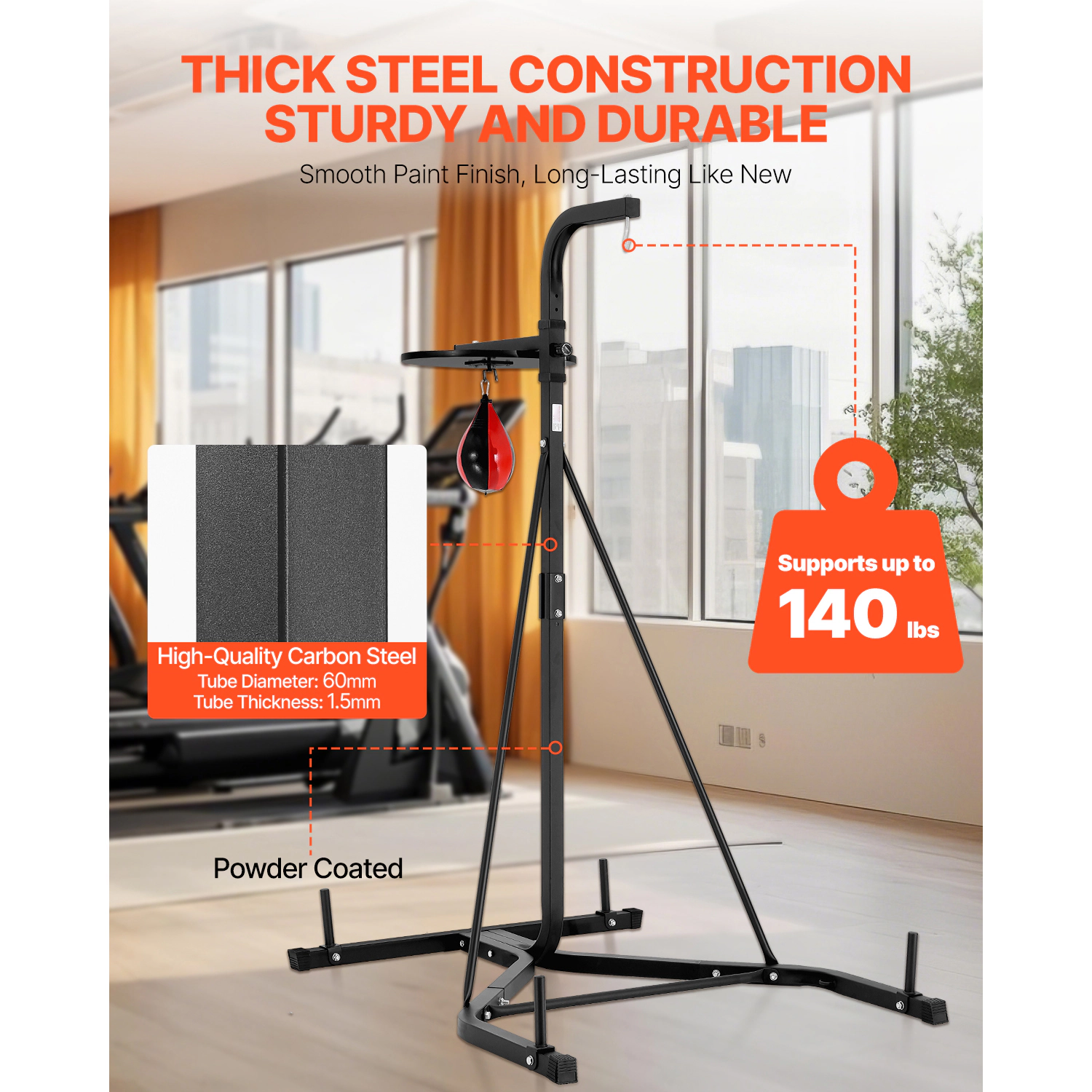 HONGGE Heavy Duty Steel Punching Bag Stand Freestanding Sandbag Rack Holds Up to 140 lbs for Home Gym