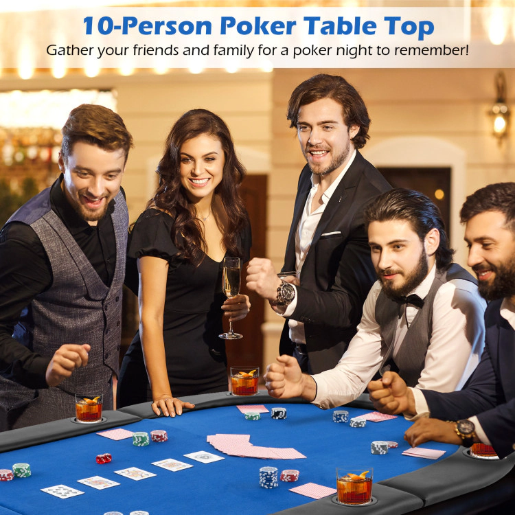 SUGIFT Blue 10-Player Oval Foldable Poker Table Top with Triple Fold Design and Carrying Bag 84-in W 42-in D