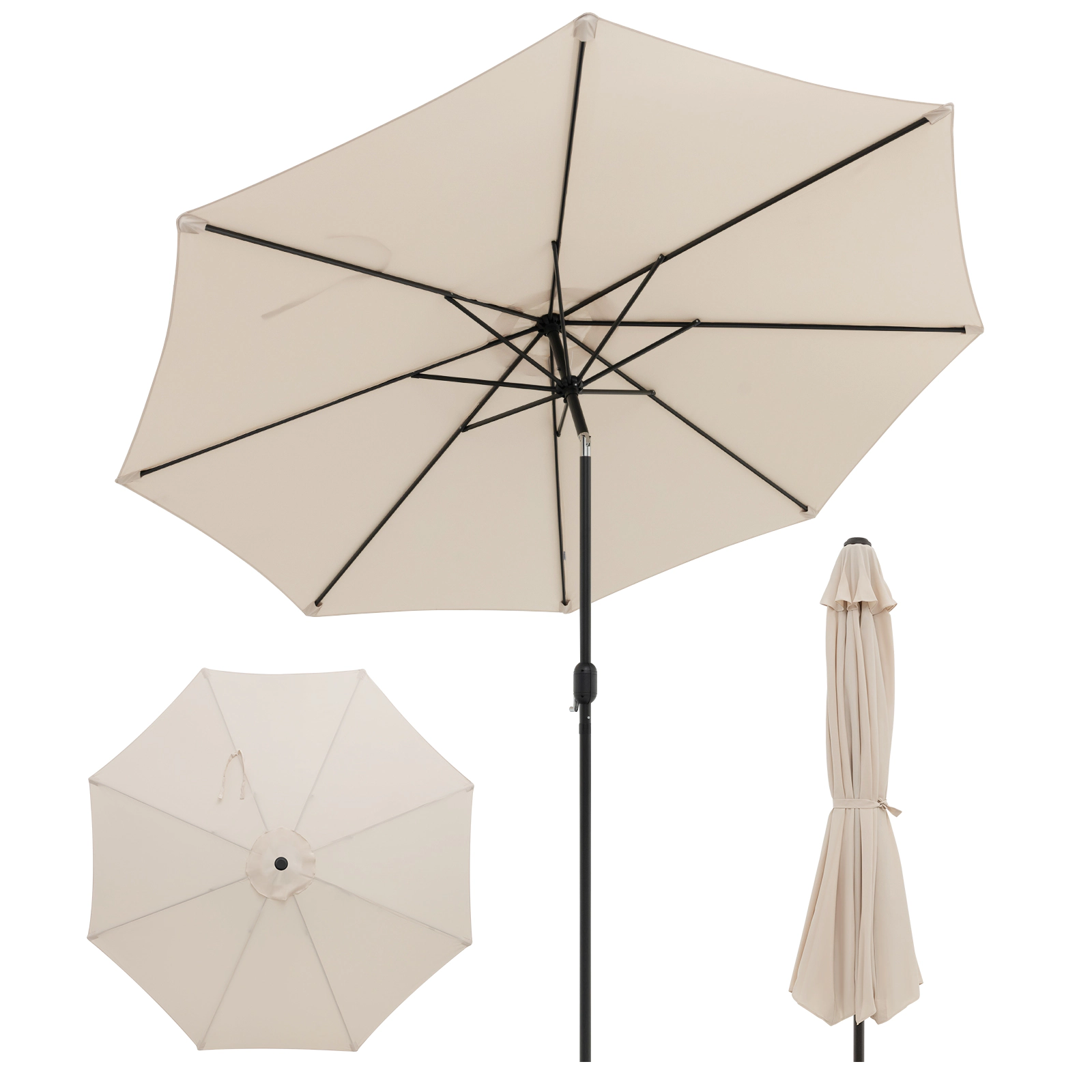 SUGIFT 10-Ft Steel Outdoor Patio Umbrella with Hand-Crank Lift and Tilt Adjustment Beige