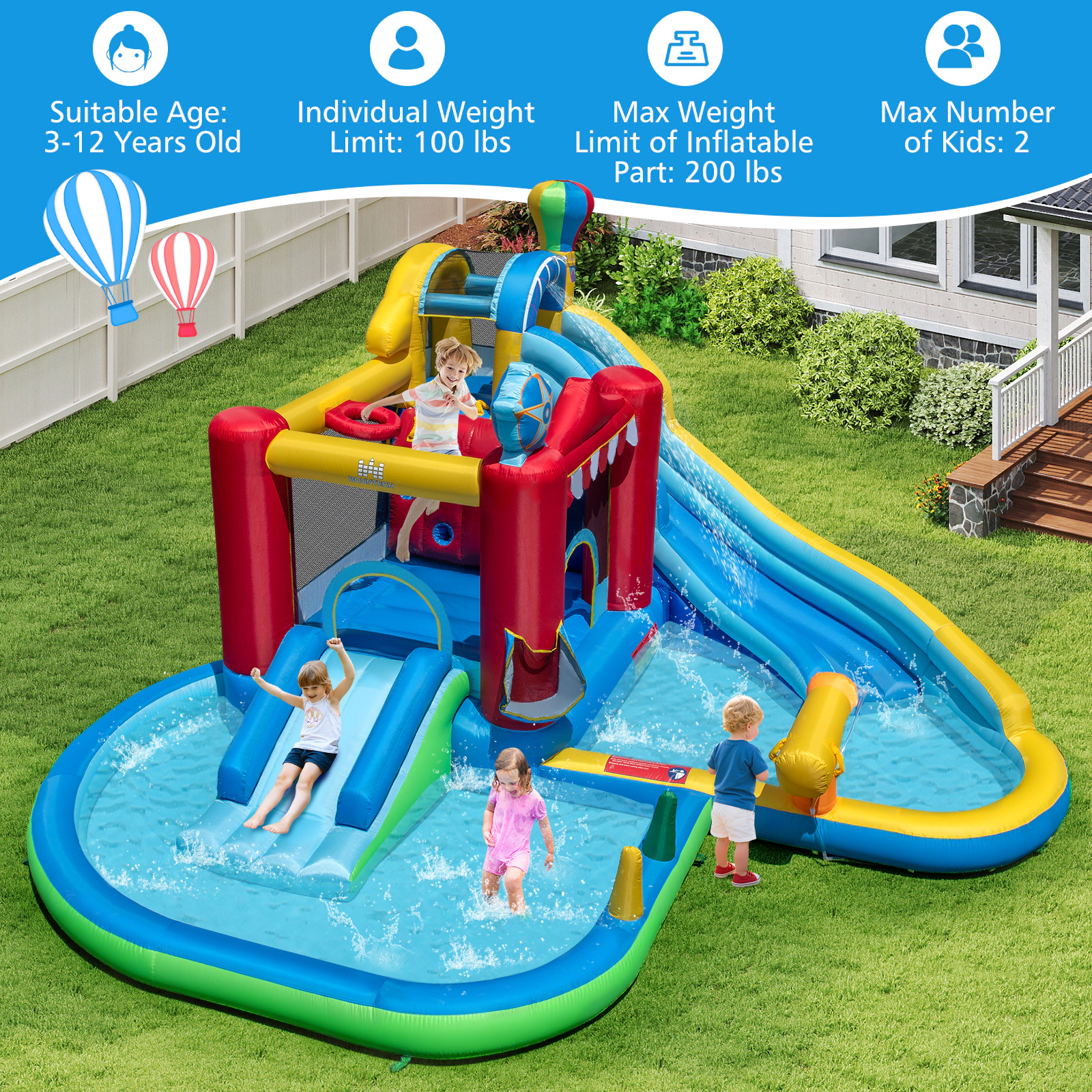 Hivvago Inflatable Water Park with Splash Pool and Water Cannon for Birthday Party Without Blower