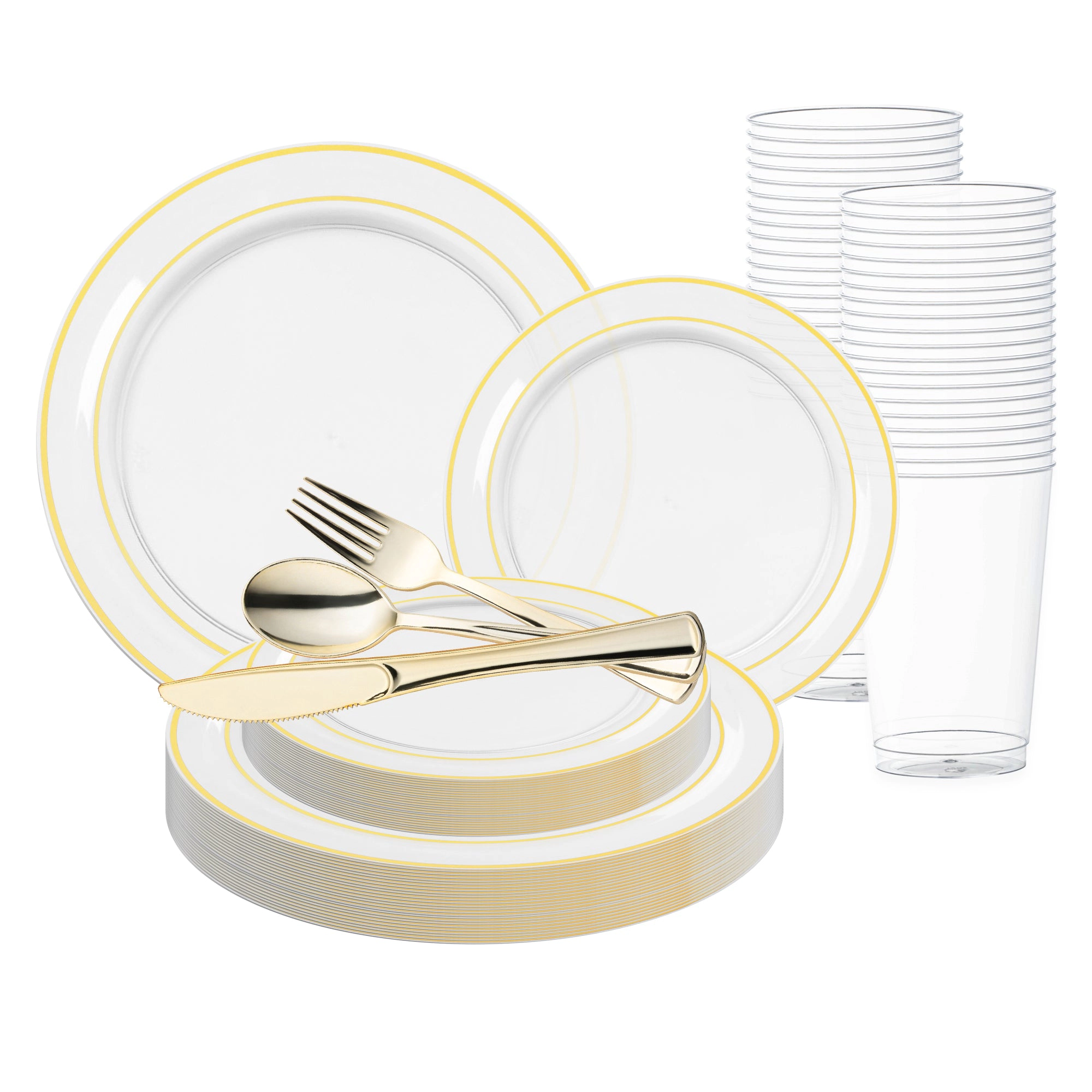 Smarty Had A Party Clear with Gold Edge Rim Plastic Wedding Value Set