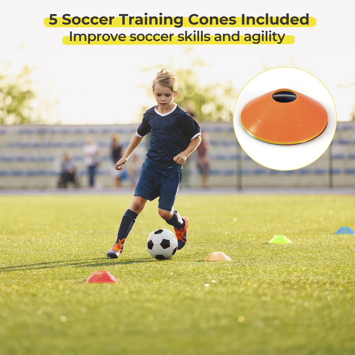SUGIFT 8-ft by 6-ft Weather-Resistant UPVC Soccer Goal with Sturdy PE Net Ground Stakes and 5 Cones