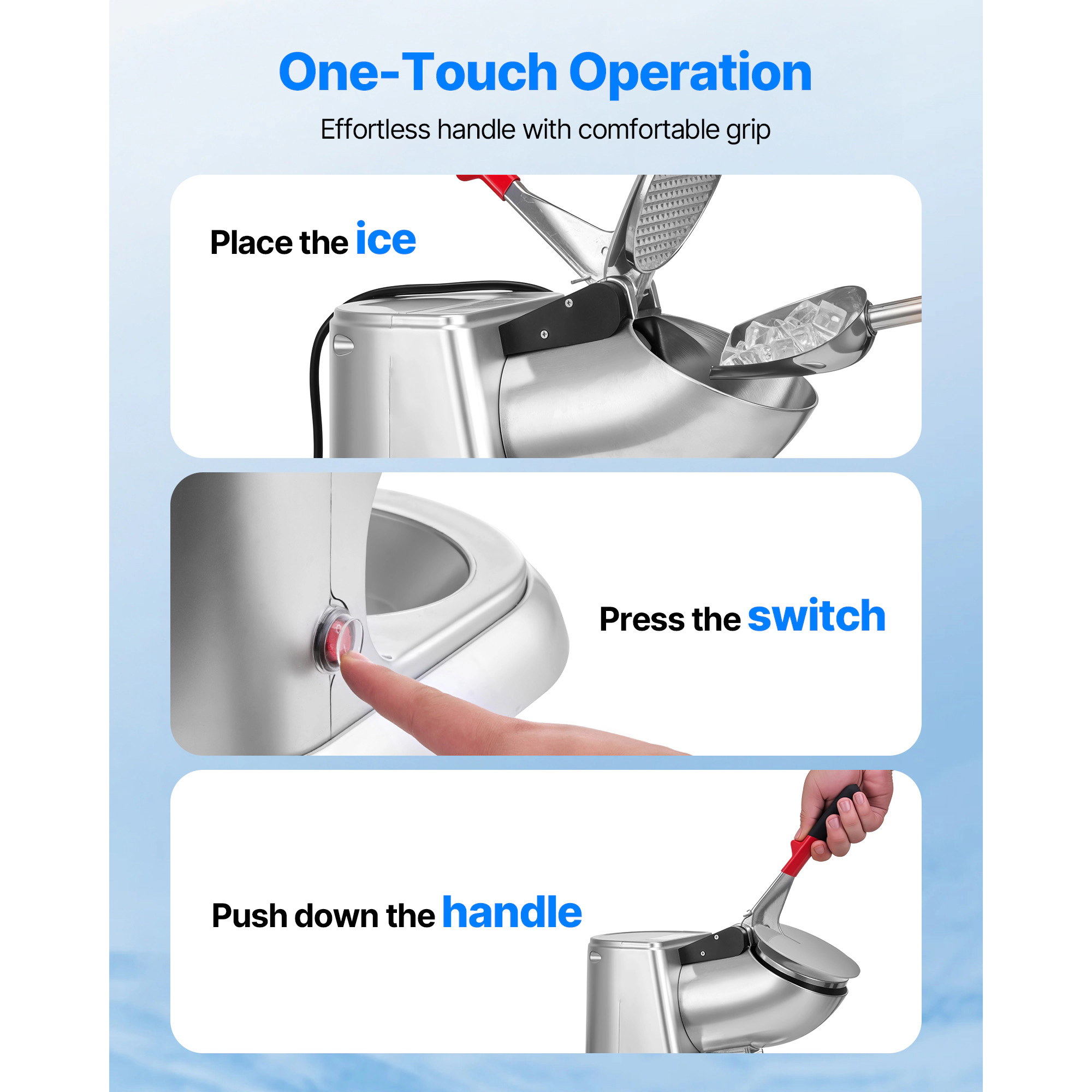 HONGGE Ice Crusher Machine Per Hour Electric 4 Blades Snow Cone Maker Stainless Steel Shaved Ice Machine with Bowl and