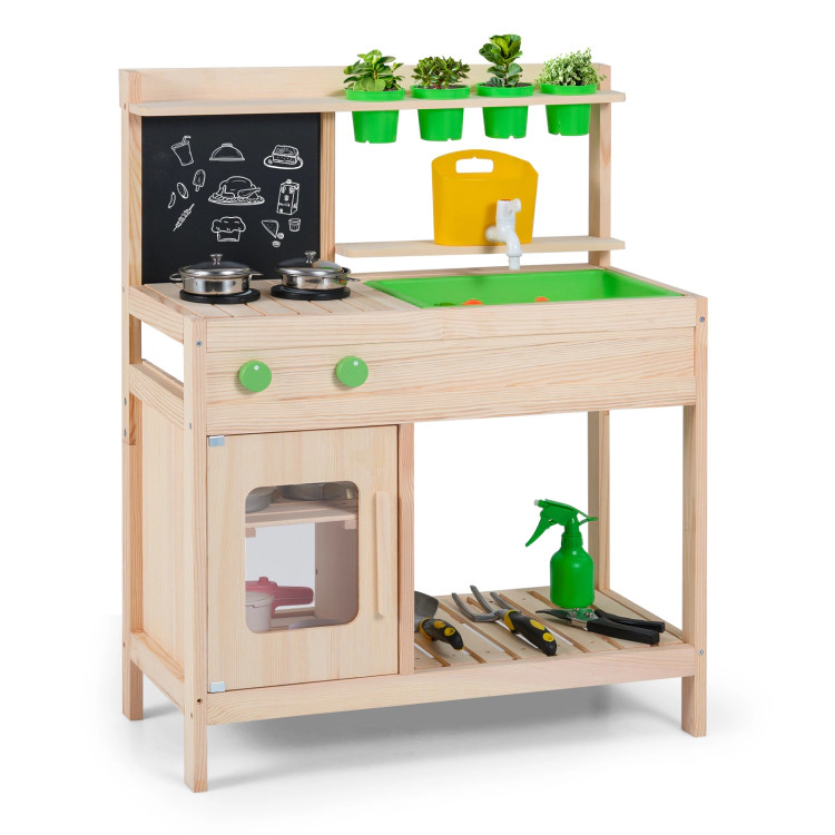 Hivvago Kids Mud Kitchen Play Pretend Kitchen With Chalkboard For Kids Aged 3+
