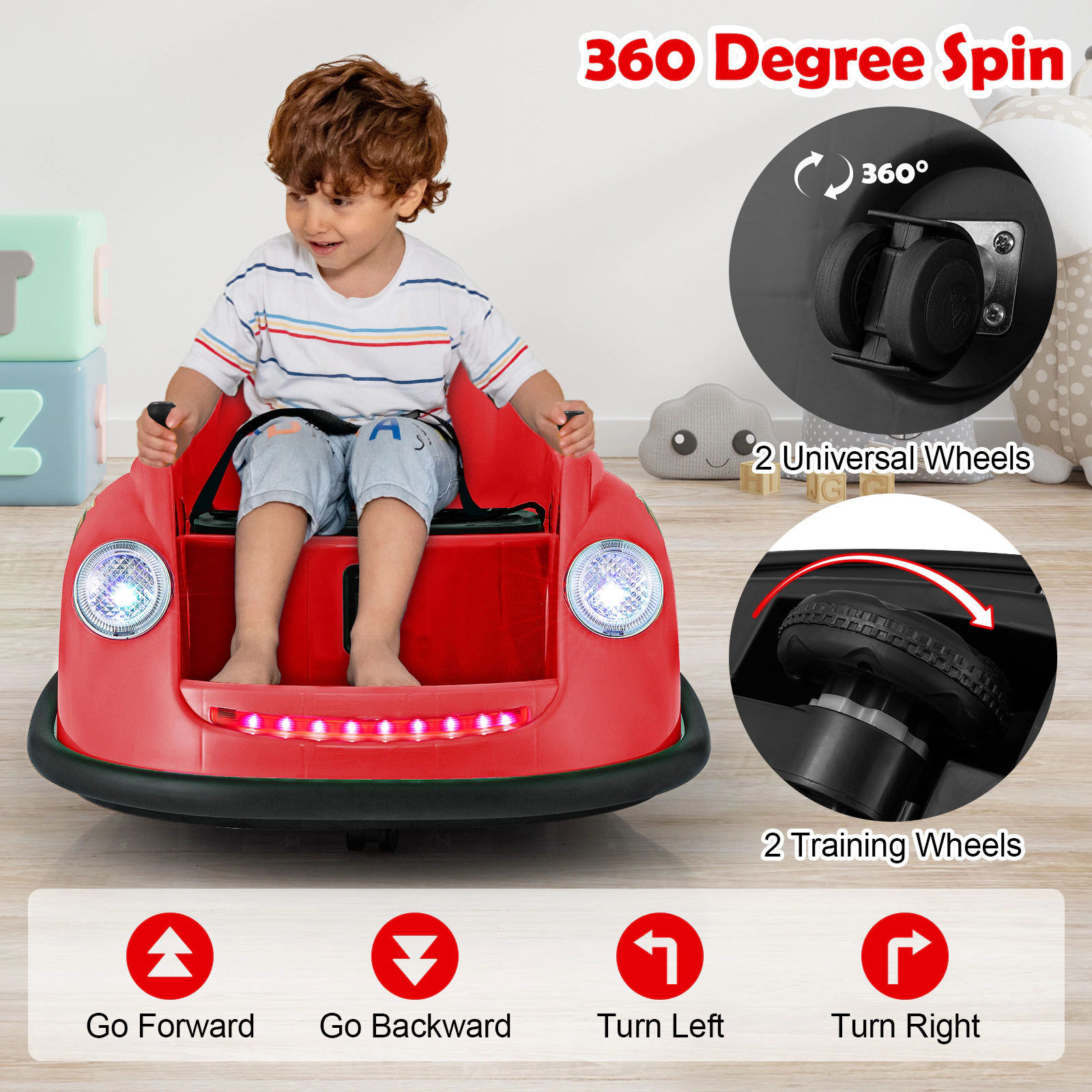 Hivvago 12V Electric Kids Ride on Bumper Car Battery Powered Bumping Car with Remote Control-Red