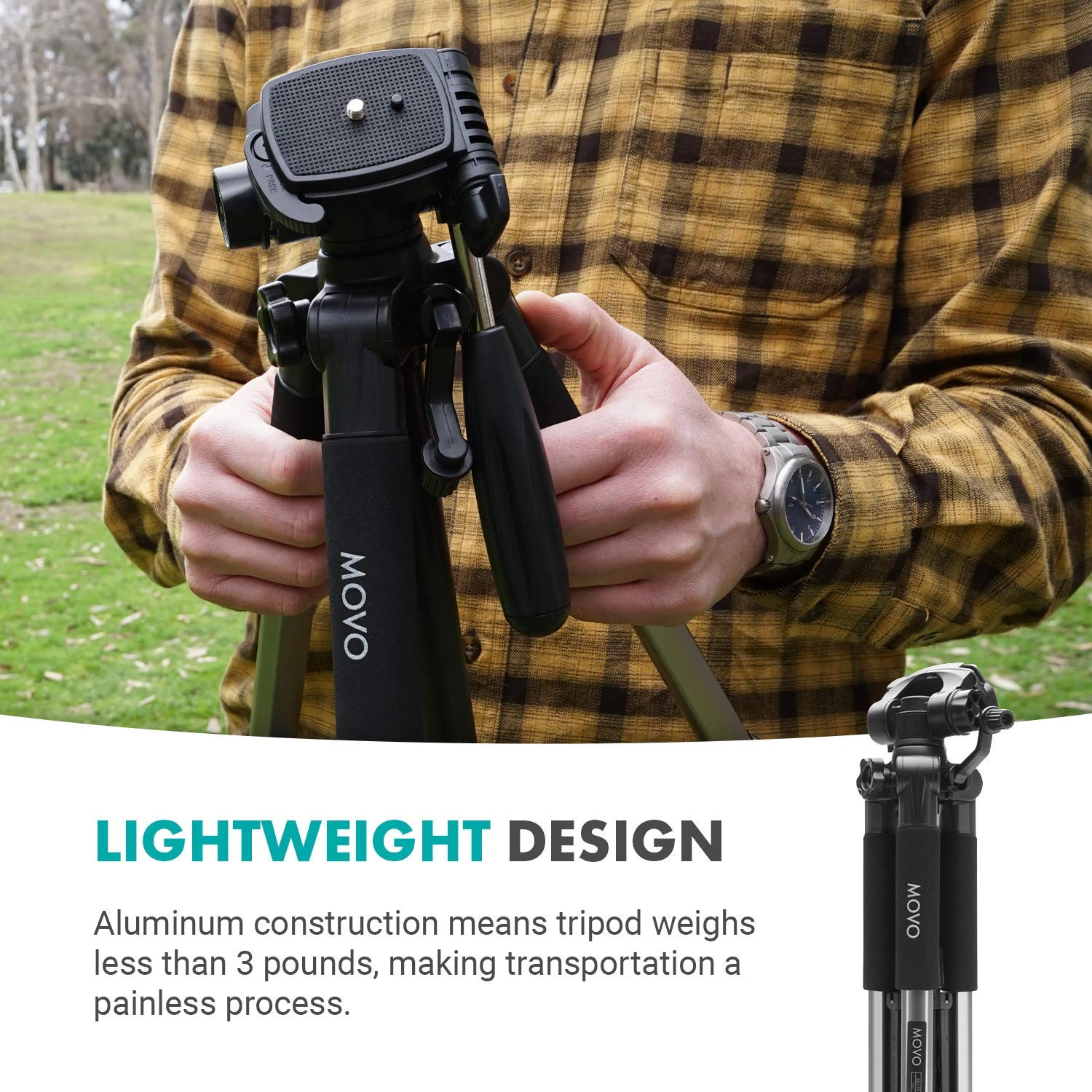 Movo MV-T5 Full-Size Aluminum Tripod with Video Pan Head