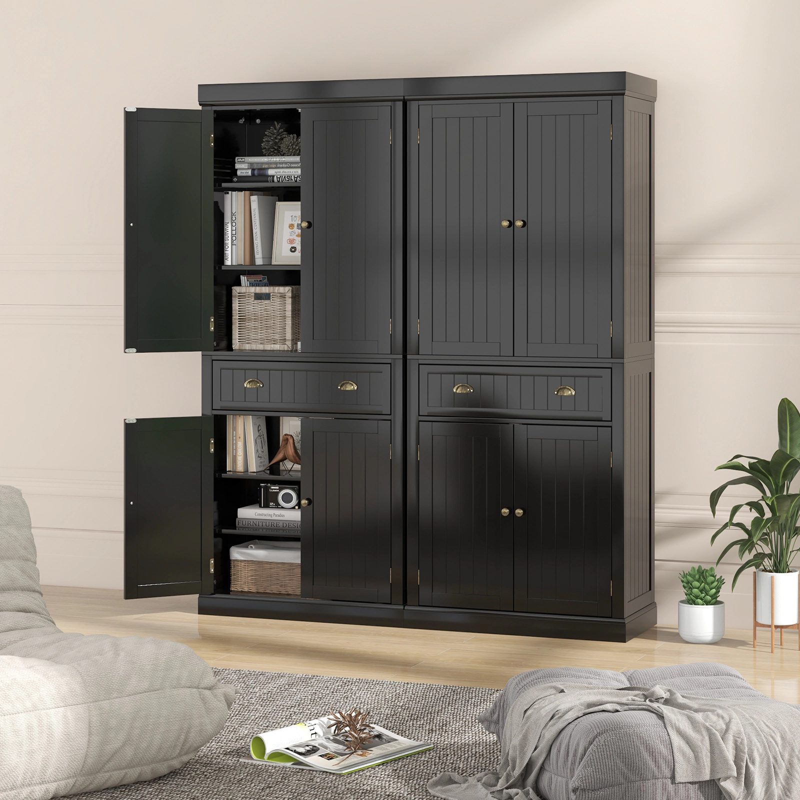 SUGIFT 72-in Tall Black Narrow Storage Cabinet with Doors Drawer and Adjustable Shelves for Laundry