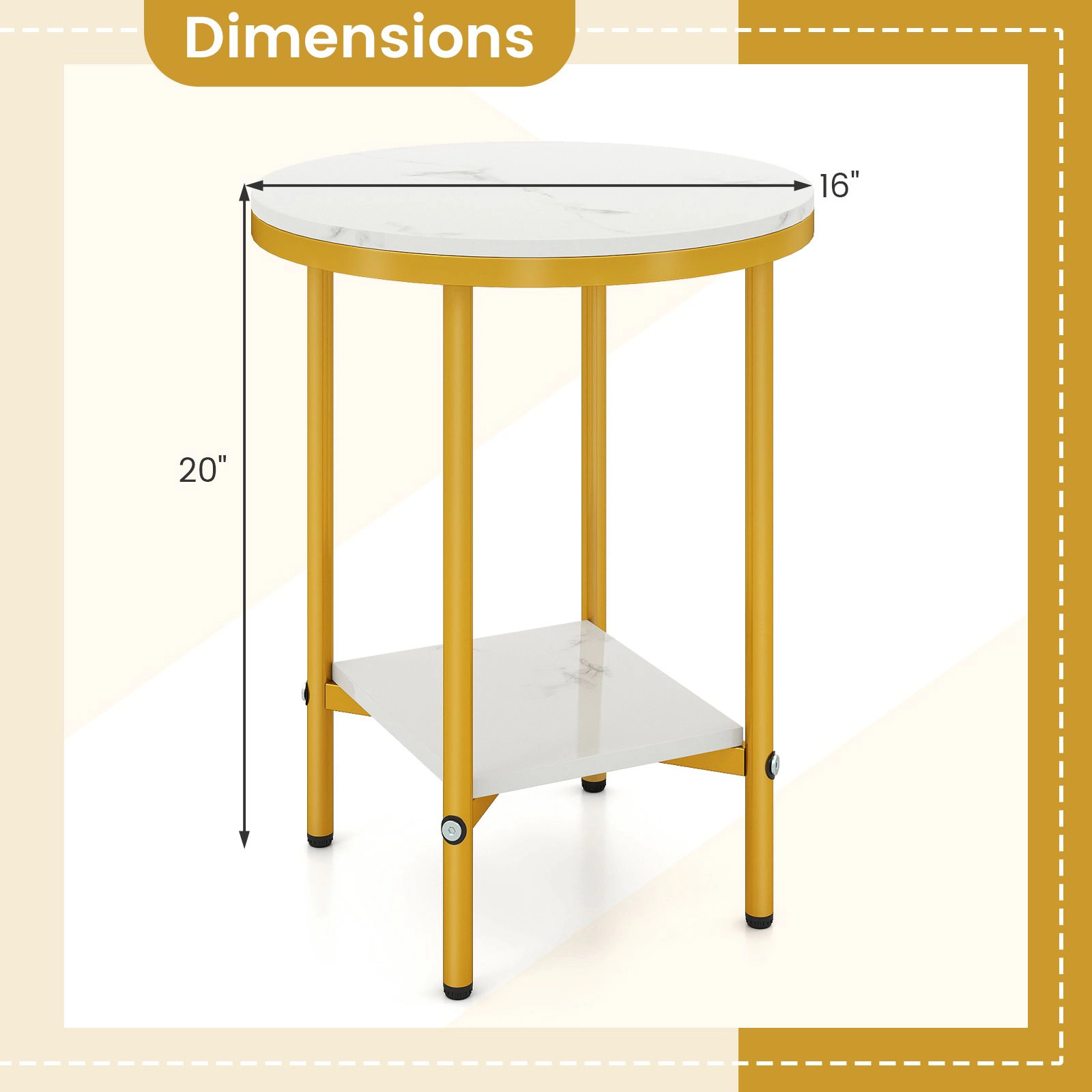 SlickBlue 2 Tier Round Side Table with Marble Top for Living Room