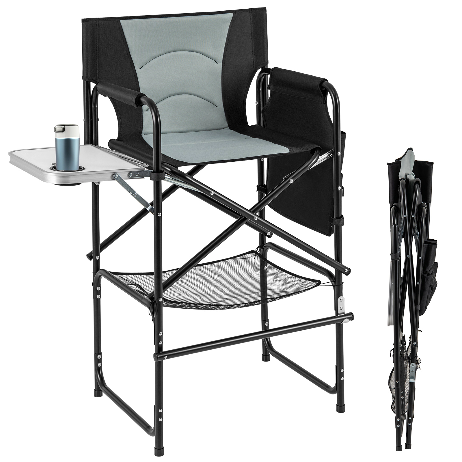 LJG 46 Inches Tall Directors Chair with Foldable Side Table and Footrest