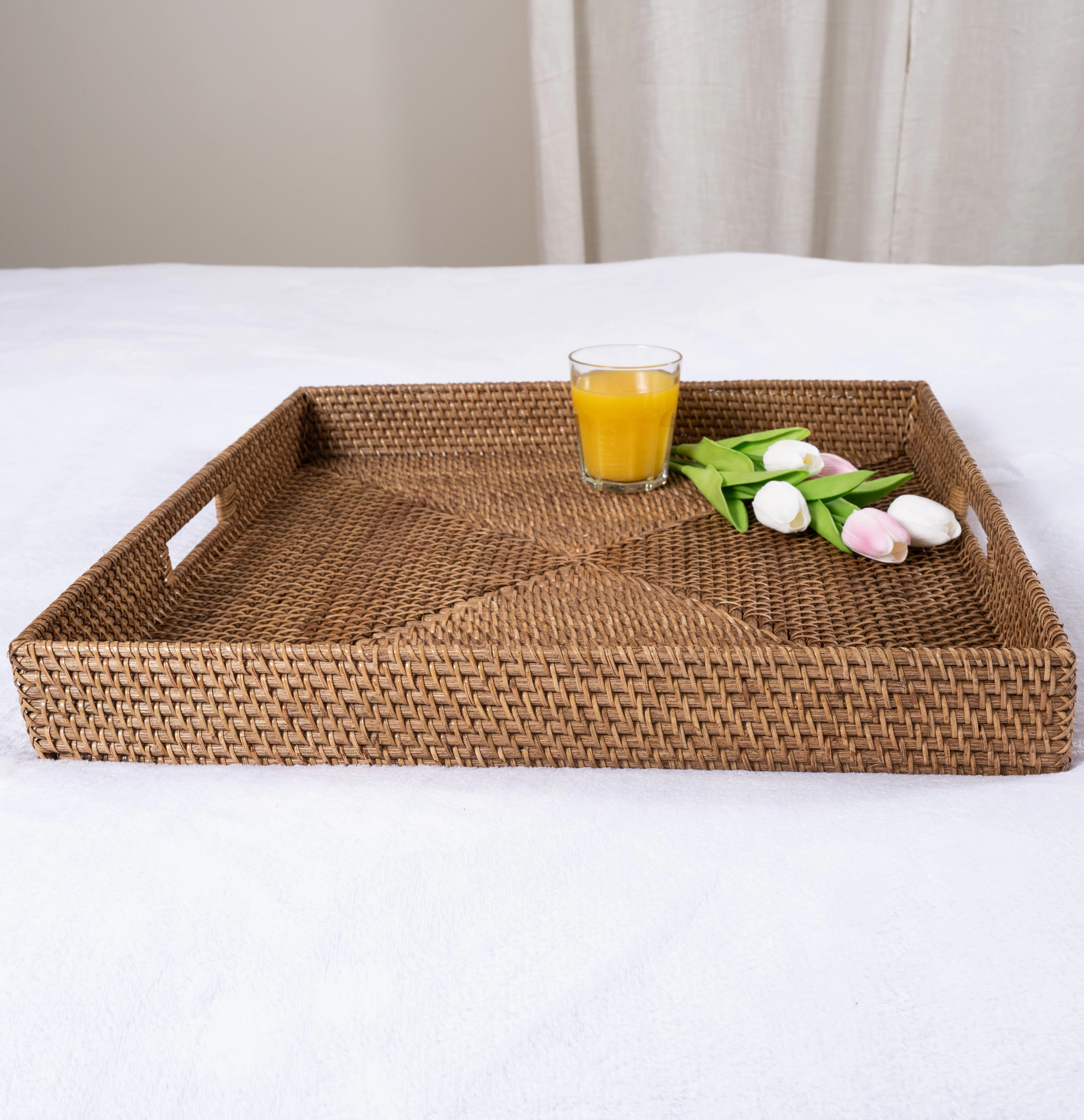 Saboga Home™ Square Ottoman Tray with Cutout Handles
