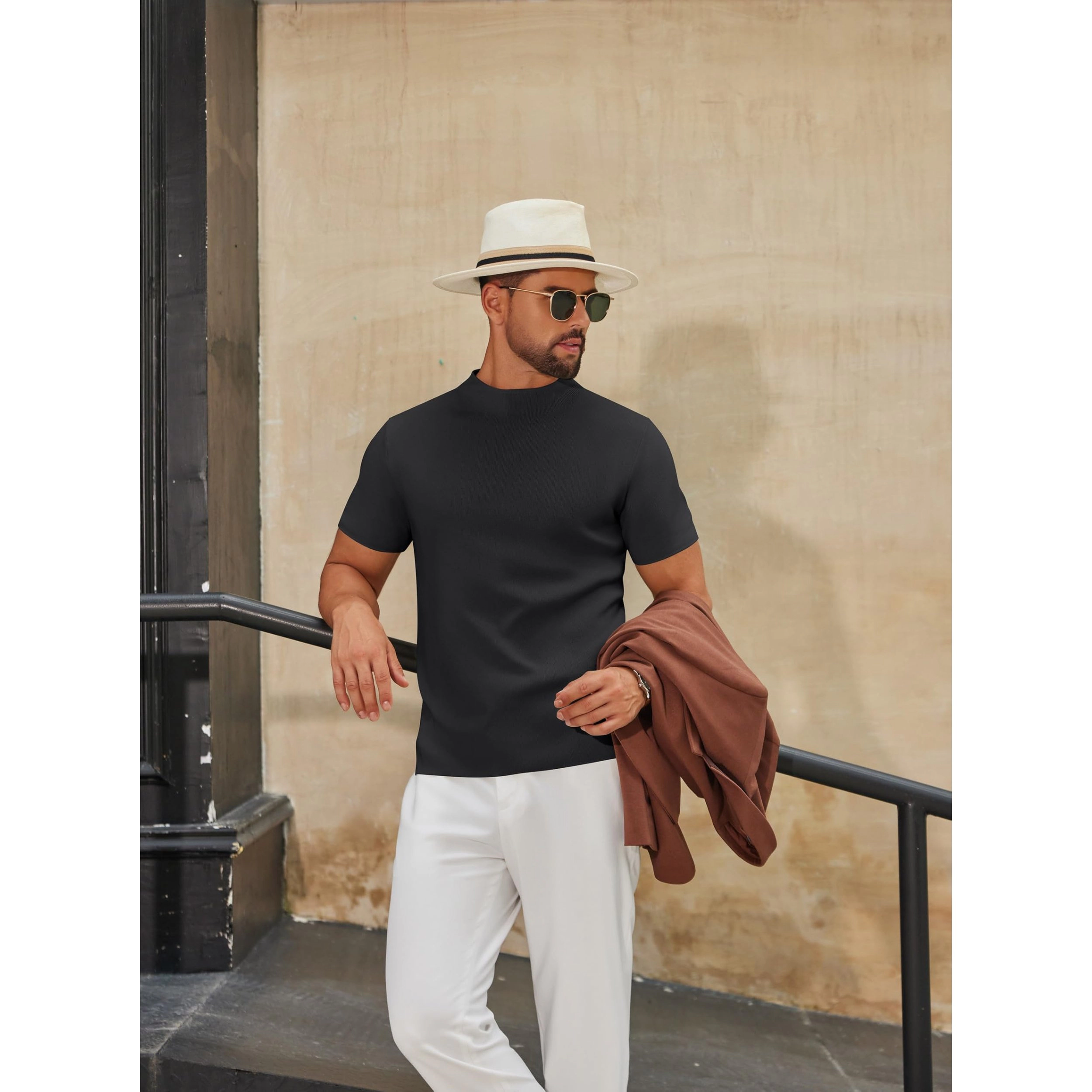 COOFANDY Men's Regular Fit Short Sleeve Mock Neck Top