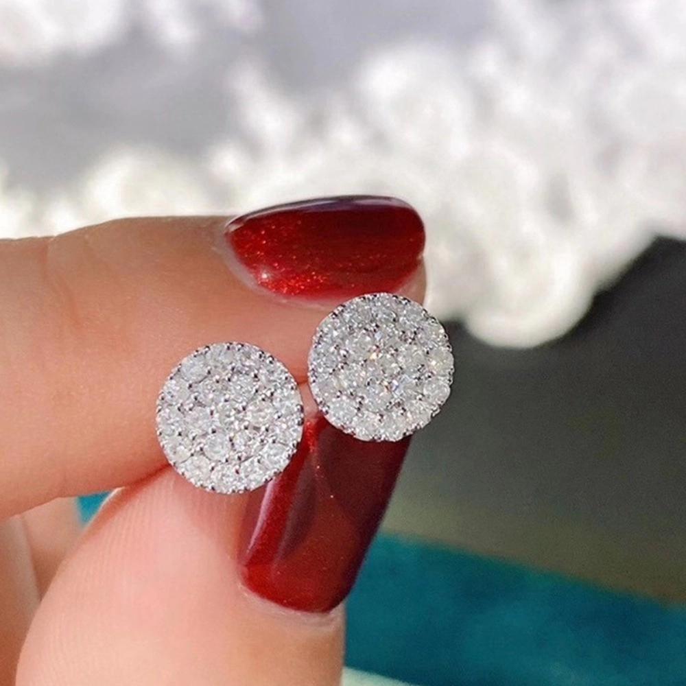 Wardrobe Whimsy Round Halo Cubic Zirconia Stud Earrings for Women