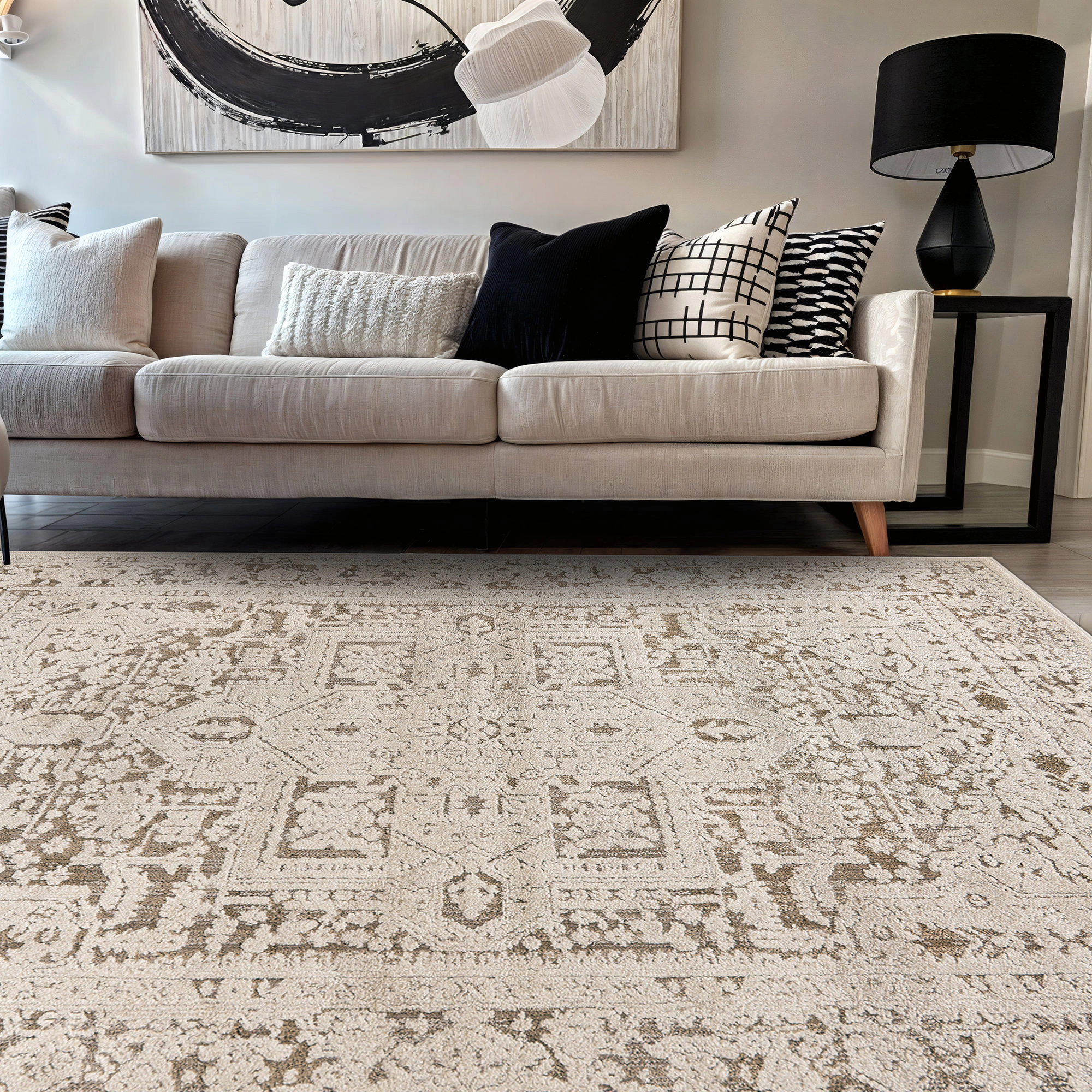 World Rug Gallery Textured High-Low Indoor Area Rug, Taupe Beige Design, Jute Backing, Entryway Rug, Easy-Care