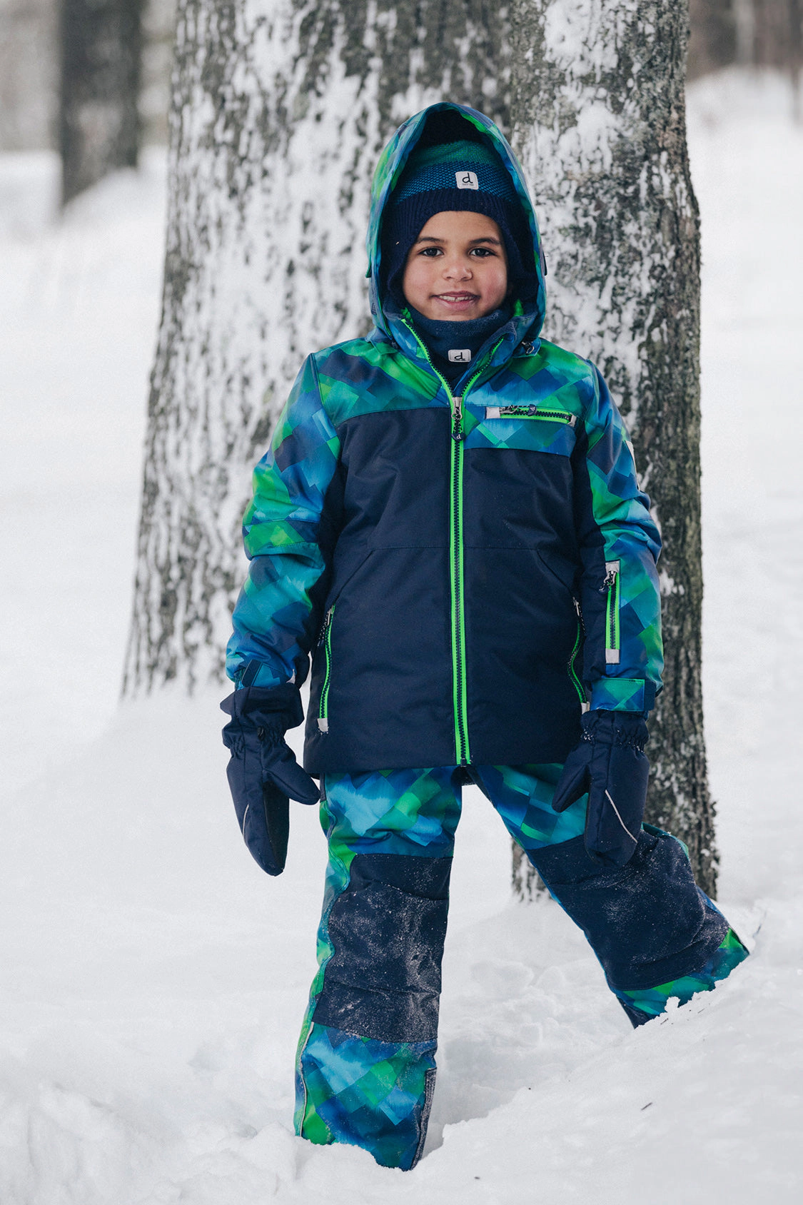 Deux par Boys Checkered Print Two Piece Play Snowsuit with Hooded Jacket and Snow Pants