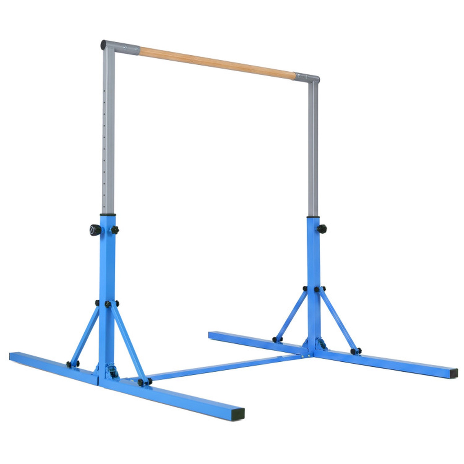 SUGIFT 265-lb Capacity 35.5-in to 59-in Adjustable Foldable Kids Gymnastics Bar with Bamboo Grip and Wheels