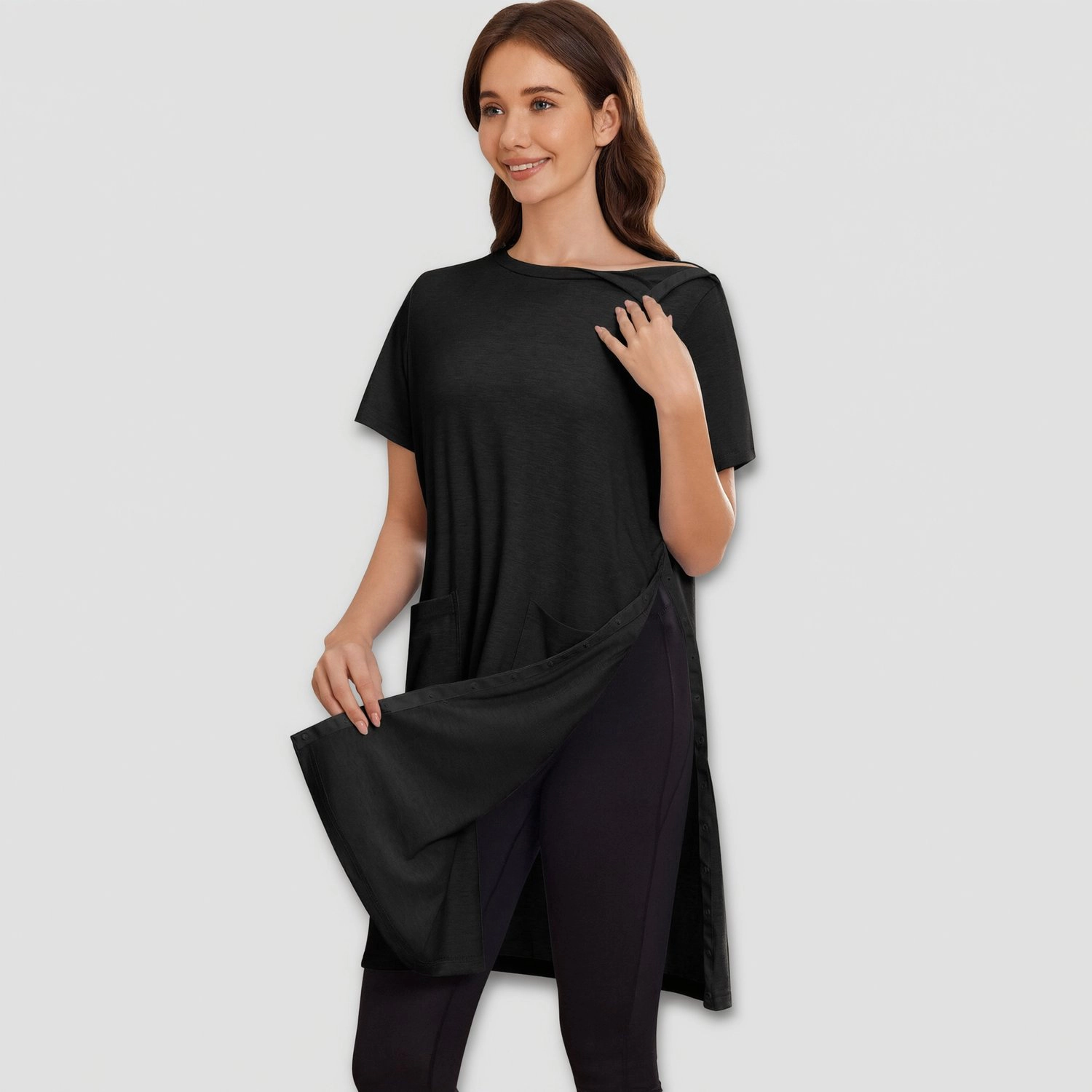 Pinspark Womens One Shoulder T-Shirt Dress Short Sleeve Solid Casual Midi Dresses