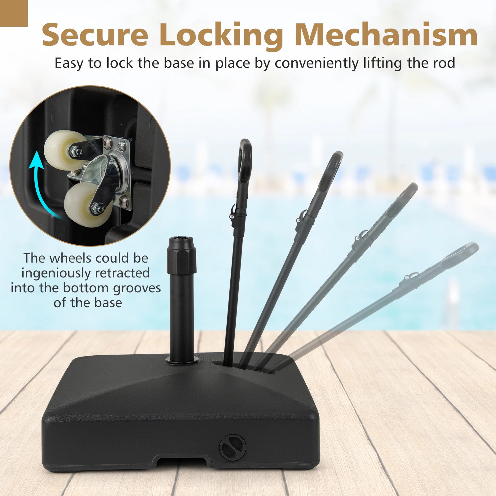 Slickblue HDPE Mobile Umbrella Base with Retractable Handle and Locking Wheels