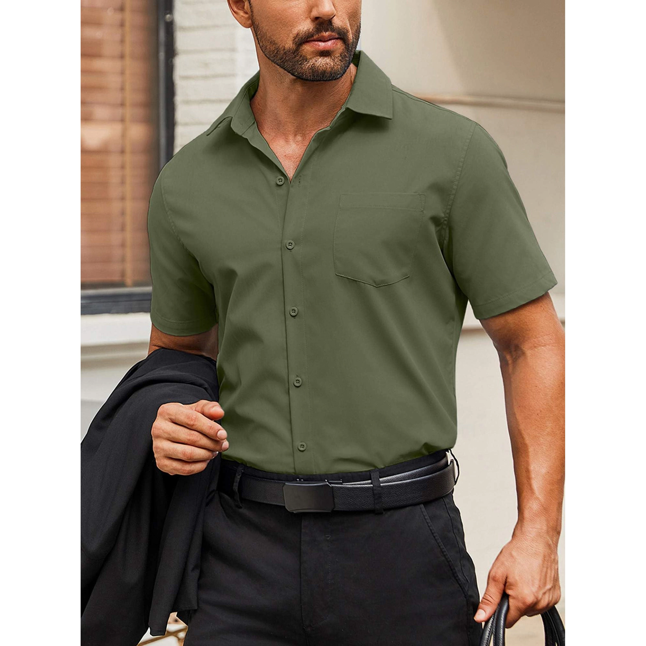 COOFANDY Mens Casual Short Sleeve Button Down Shirts Collared Pocket  Tops