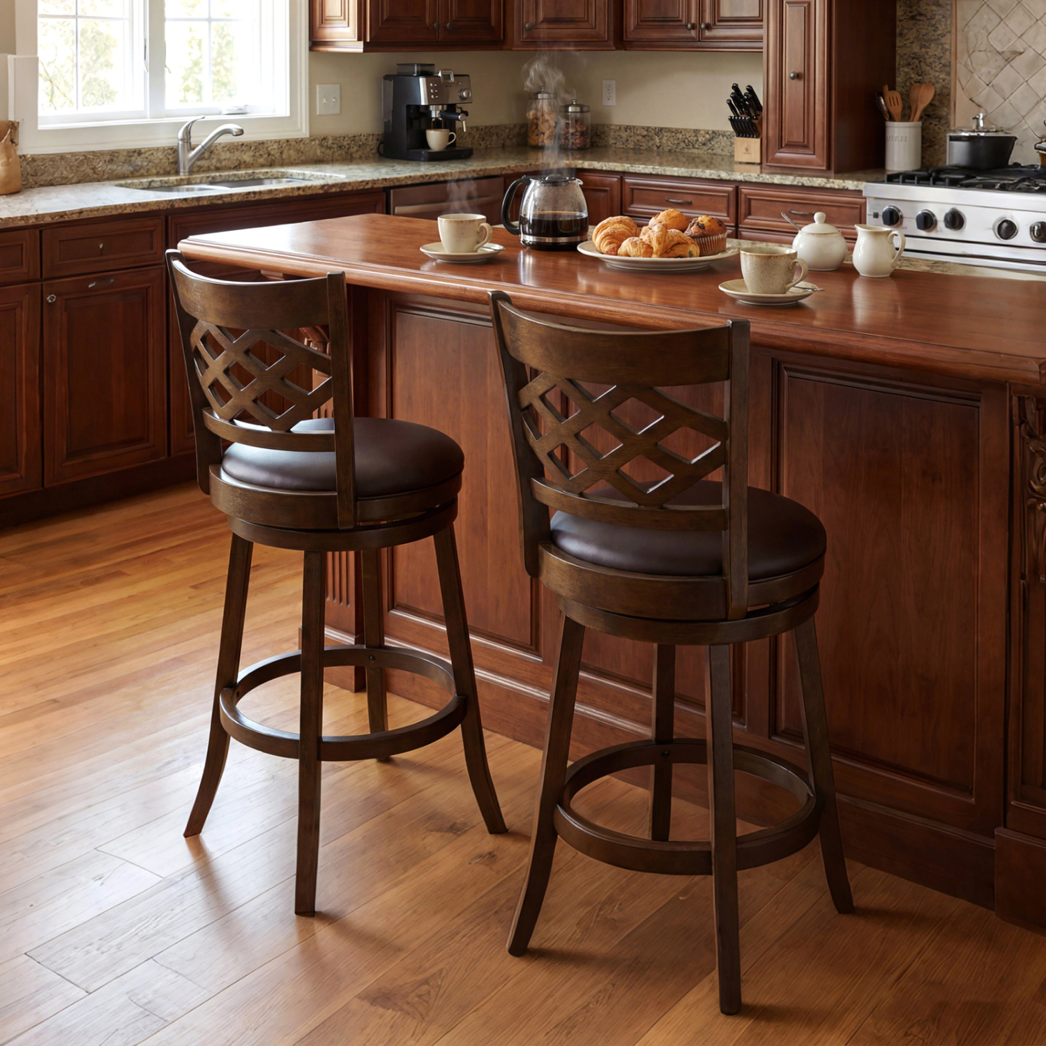 LJG Counter Height Bar Stools Set of 2 with Rubber Wood Frame
