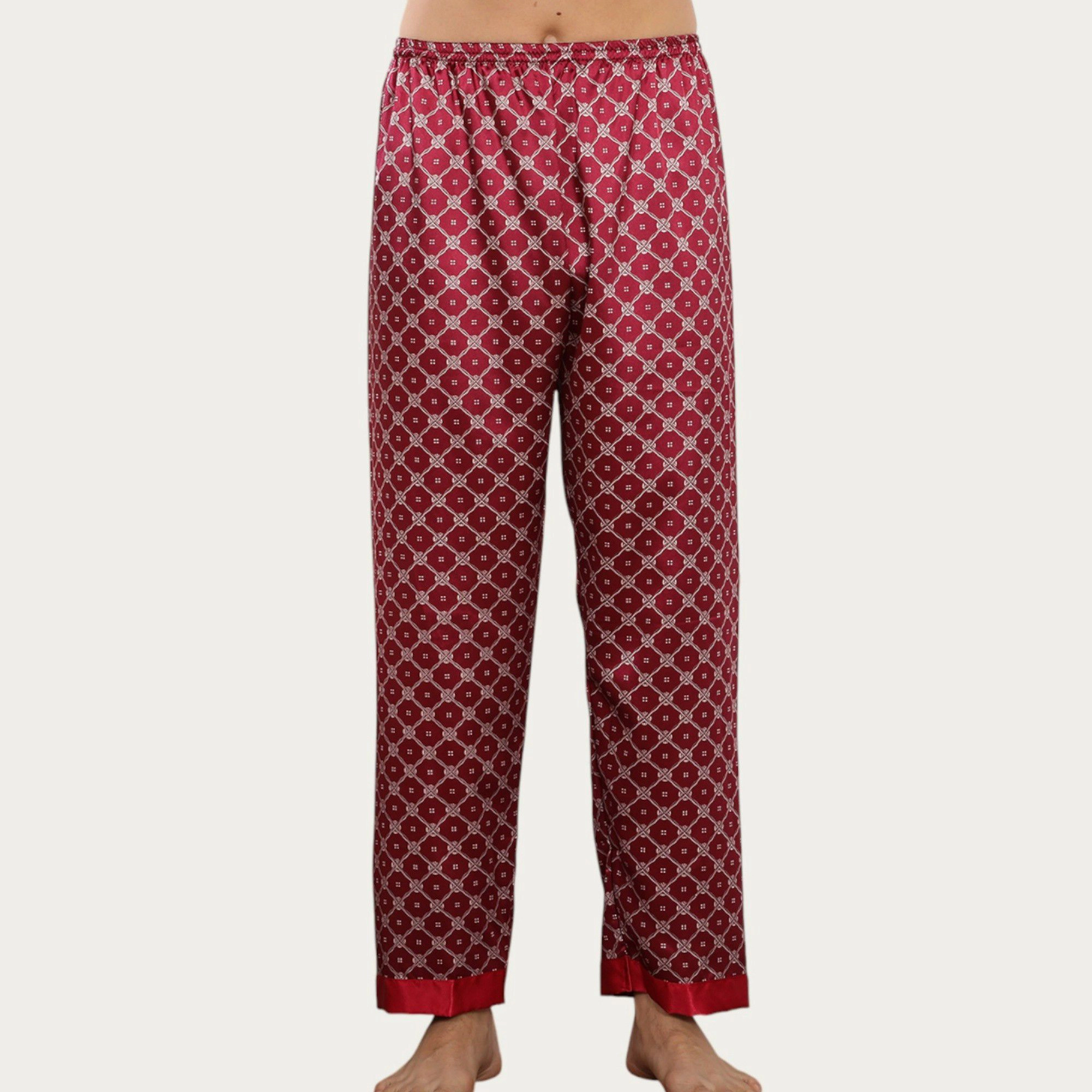 Anna-Kaci Men's Satin Lounge Pants with Geometric Print and Elastic Waistband Design