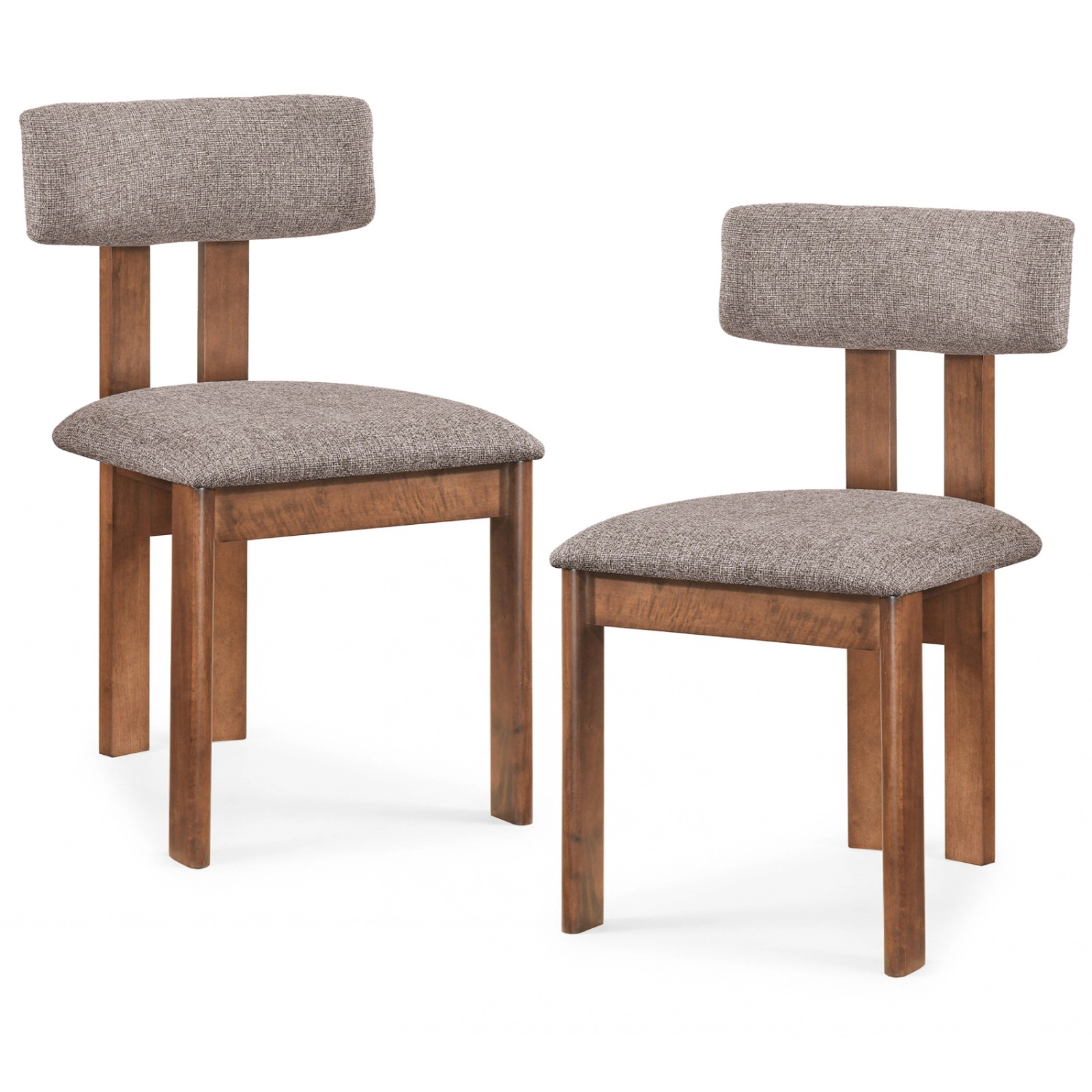SUGIFT Set of 2 Walnut and Grey Upholstered Dining Chairs with Curved Backrests