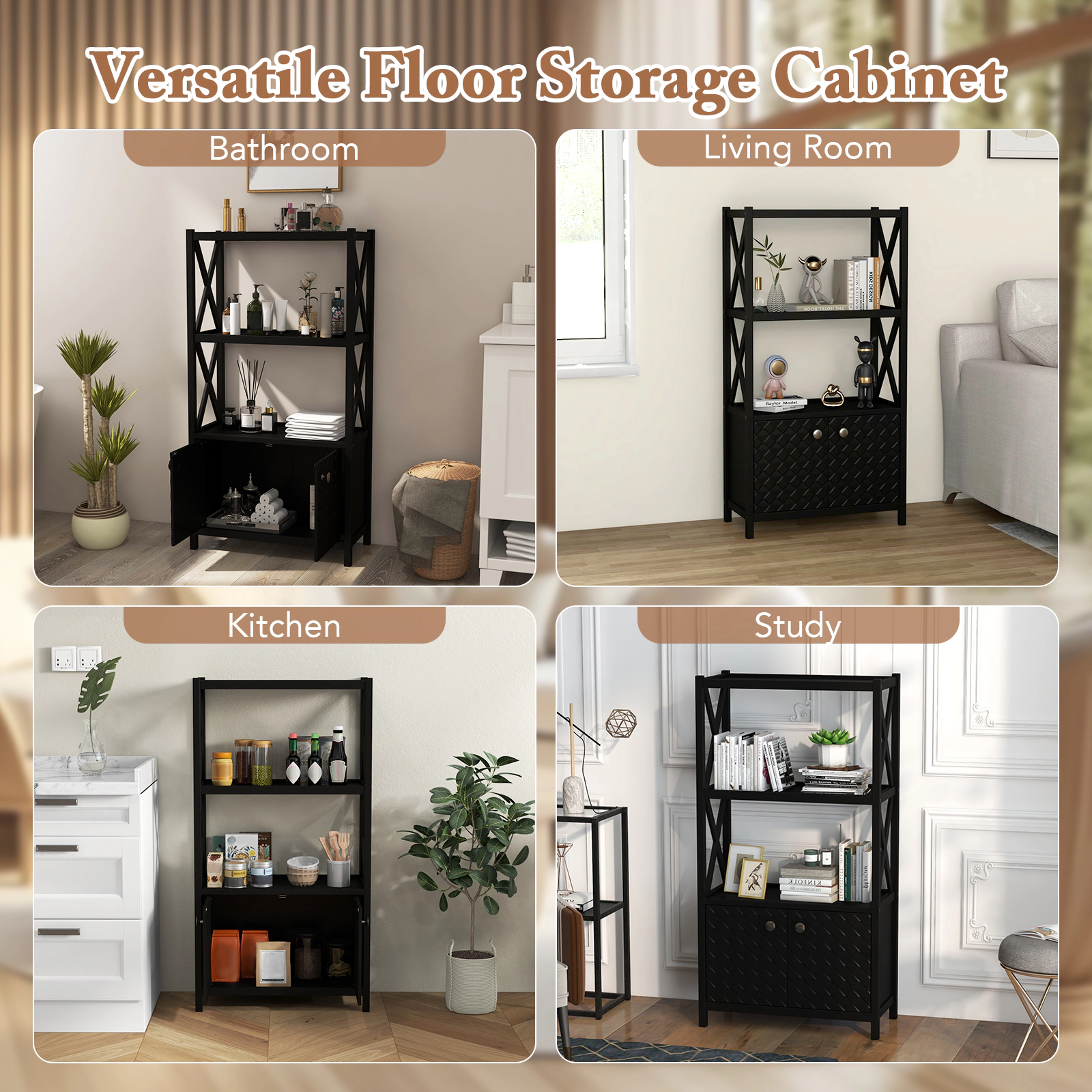 SlickBlue Freestanding Bathroom Floor Cabinet with 2 Open Shelves