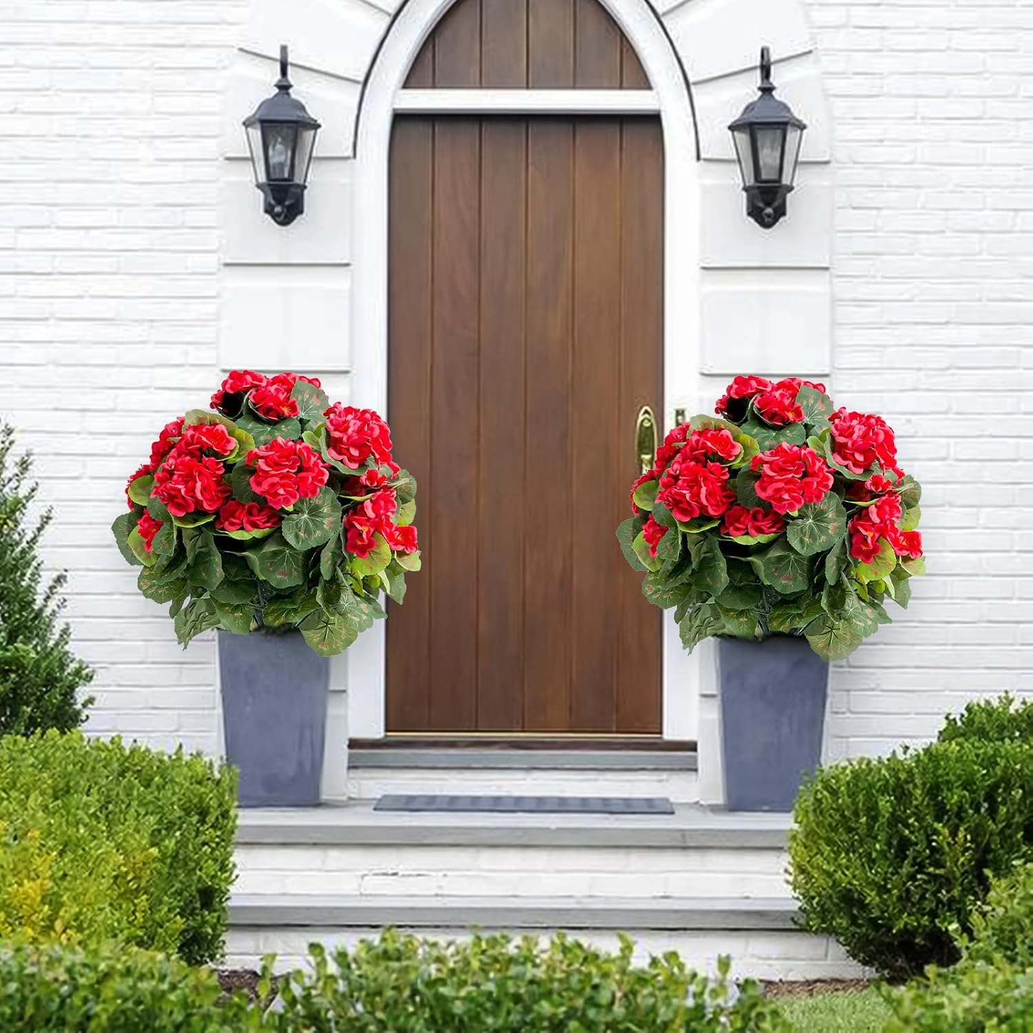 Artificial Topiary Trees, 2 Pack, Red Silk Flower, 1.80 x 1.15 ft