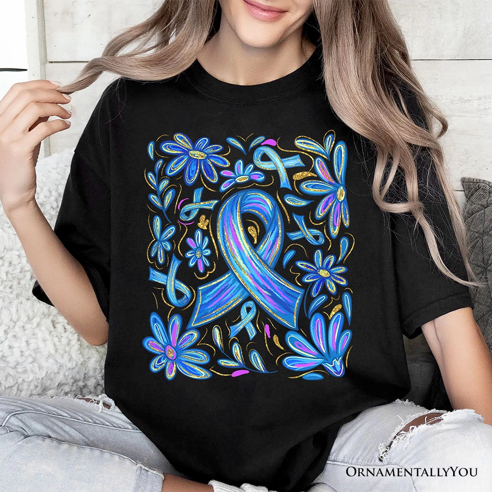 OrnamentallyYou Unisex Diabetes Blue Ribbon Floral Awareness T-Shirt