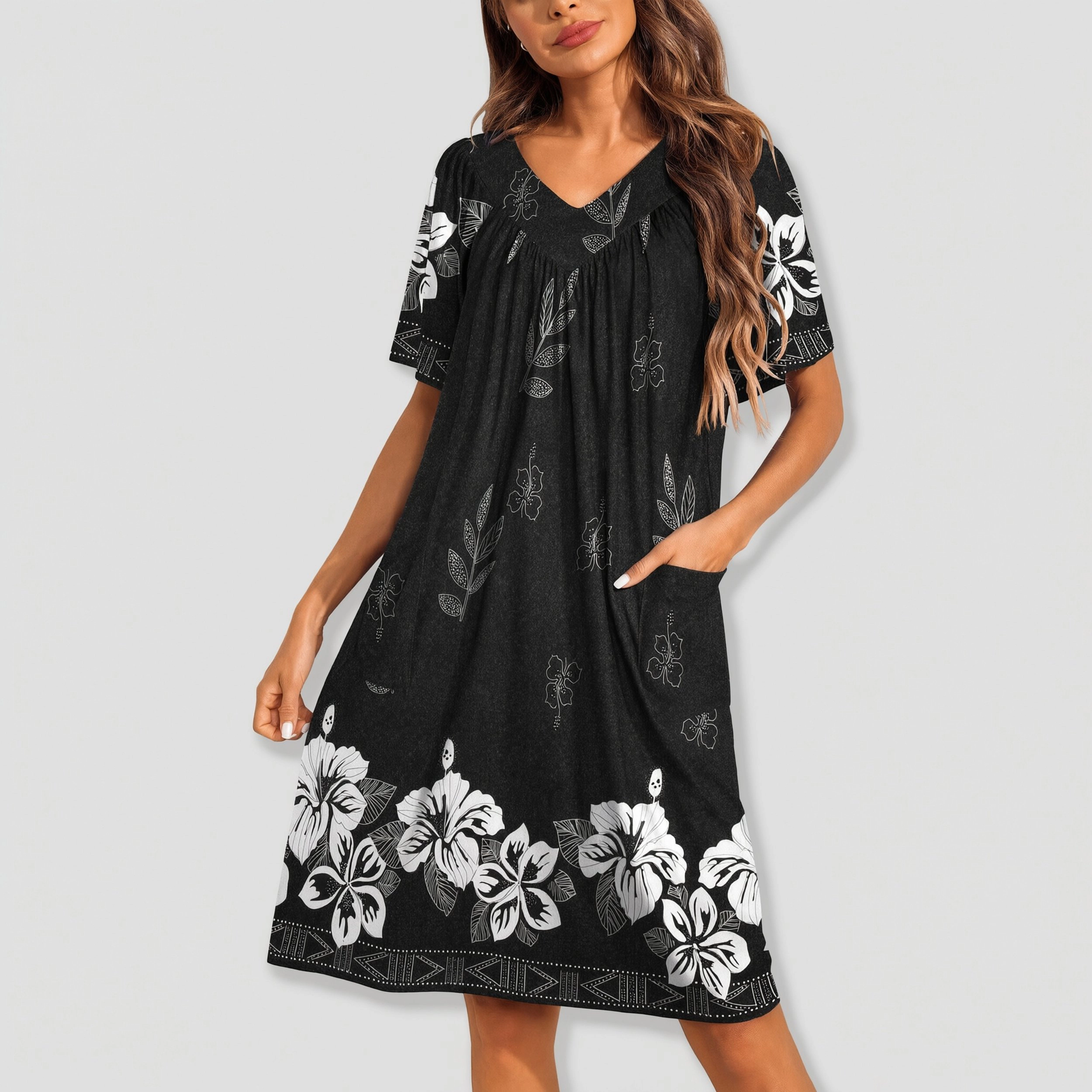 Ekouaer Womens House Dress Floral Print Nightgowns Moomoo Dresses with Pockets
