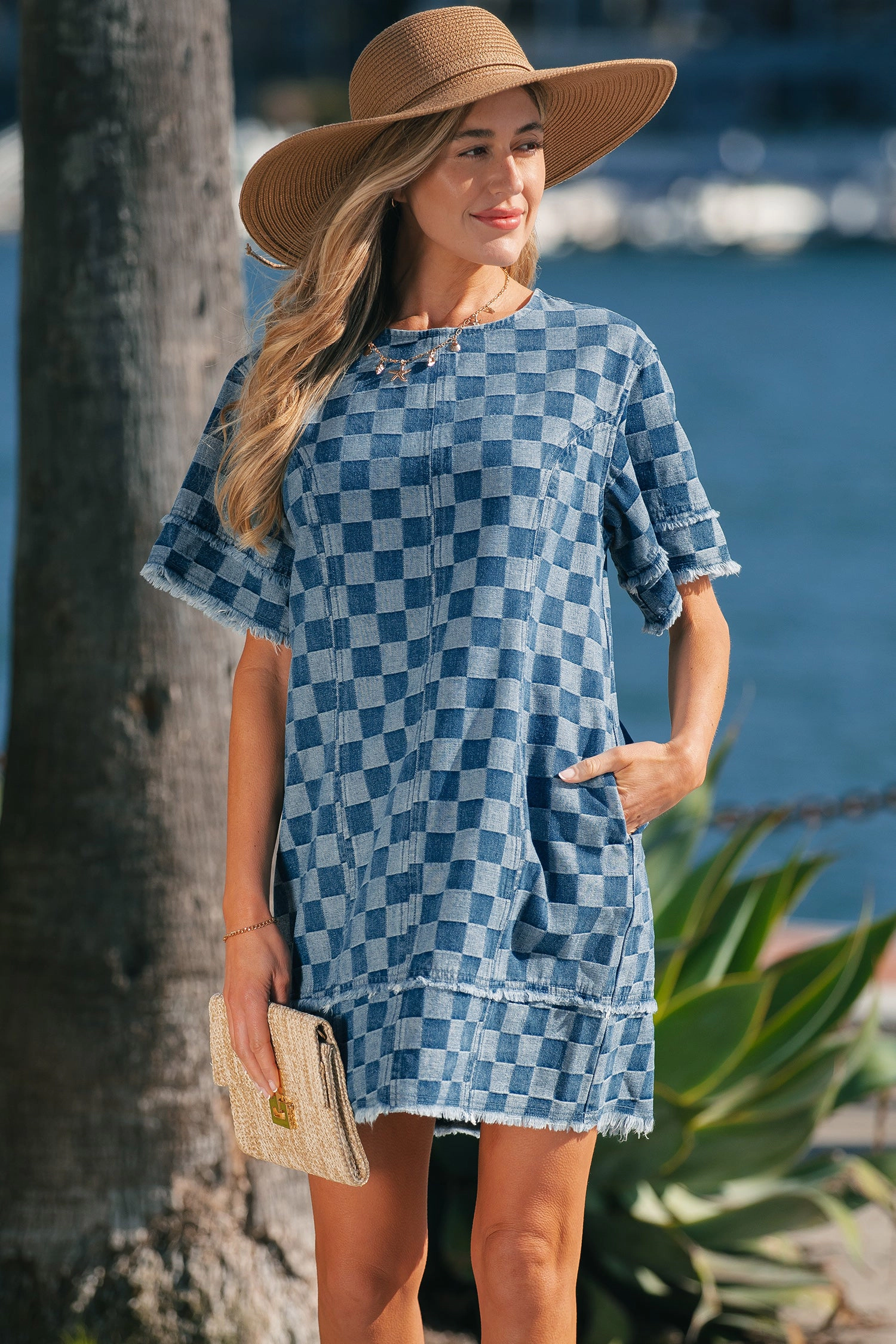 Threaded Pear Women's Jessie Hem Checkered Mini Dress