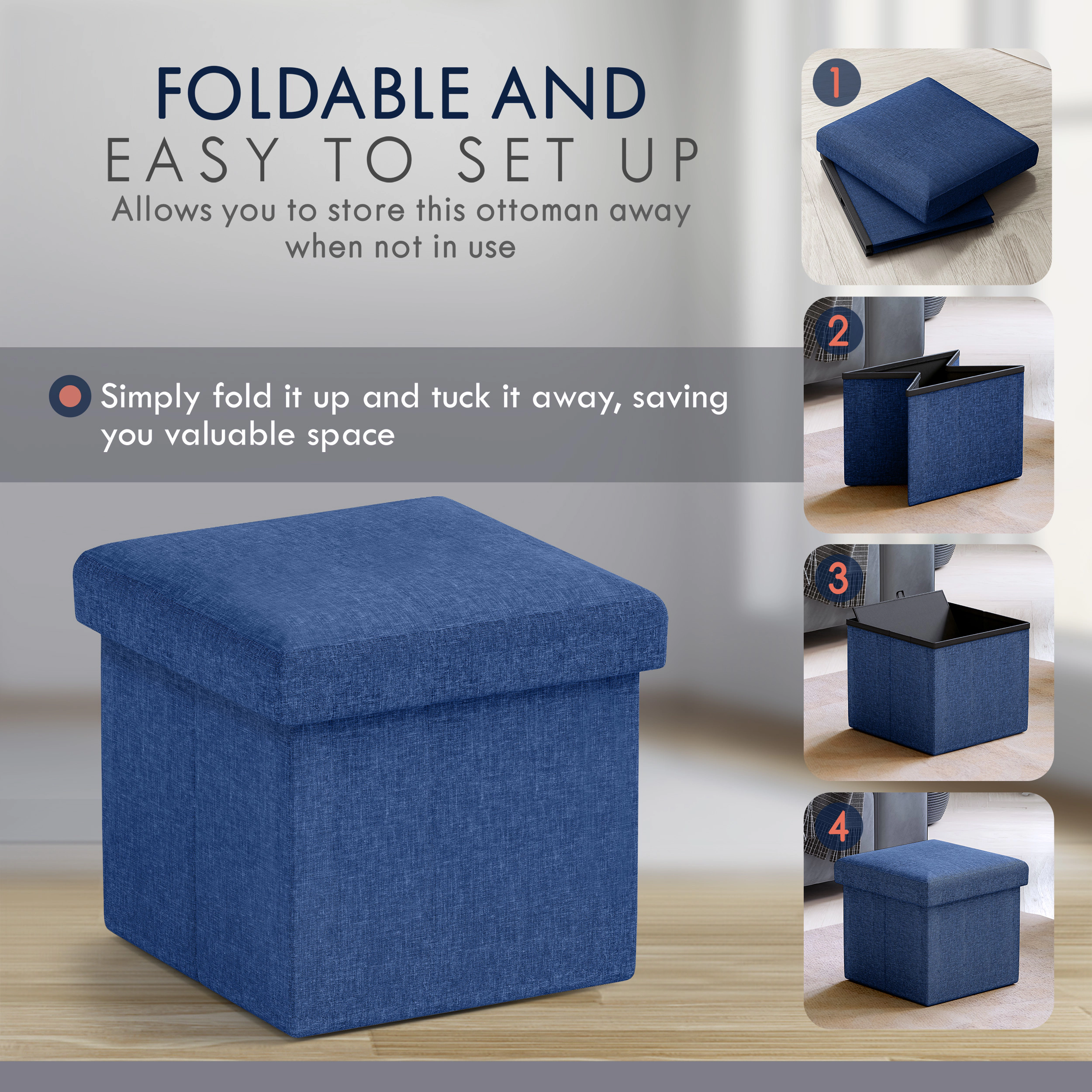 Ornavo Home Collapsible Small 12" Inch Square Storage Ottoman
