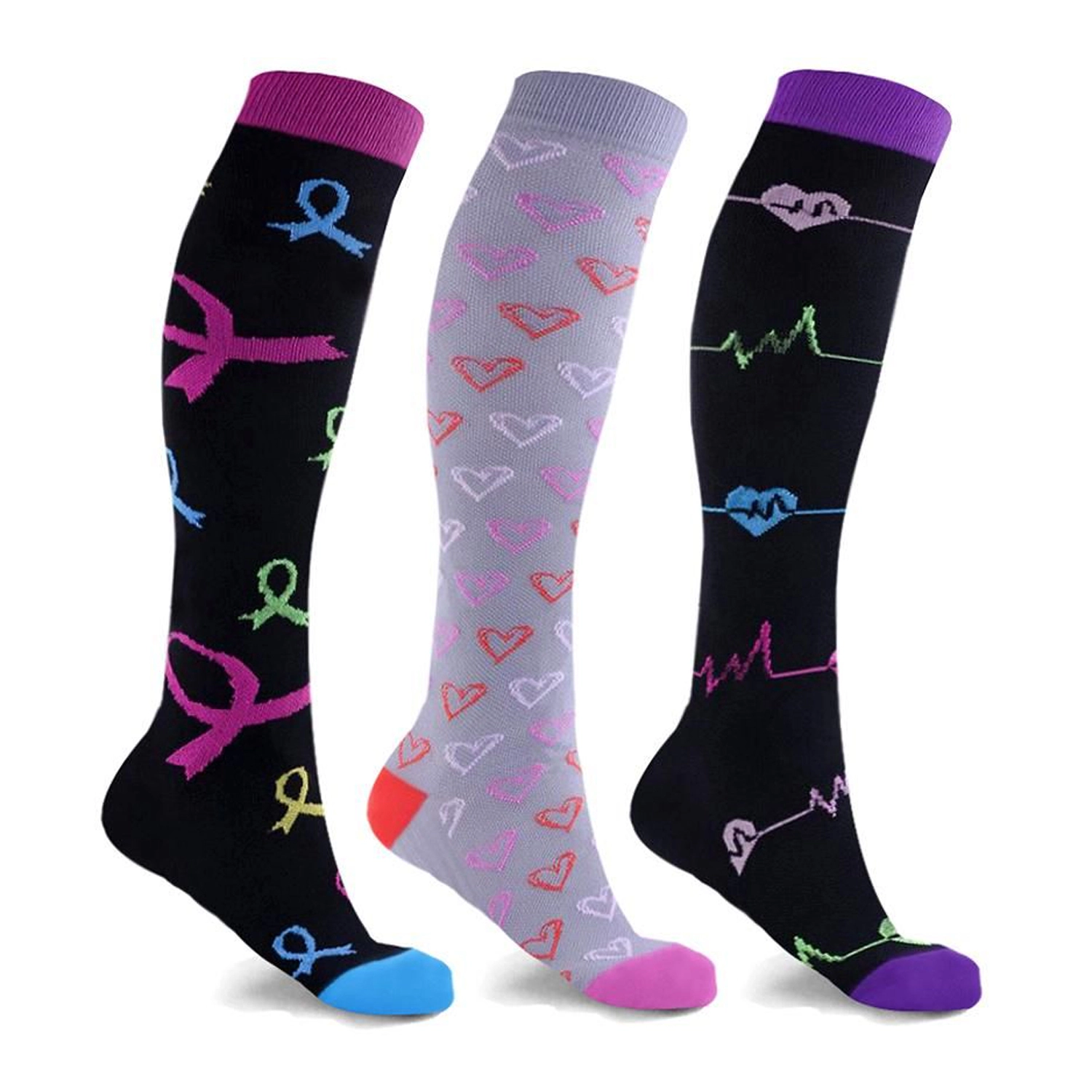 Extreme Fit Compression Socks For Women - Pro Support Nurses Travel Pregnancy Foot Aches Running 3 Pair