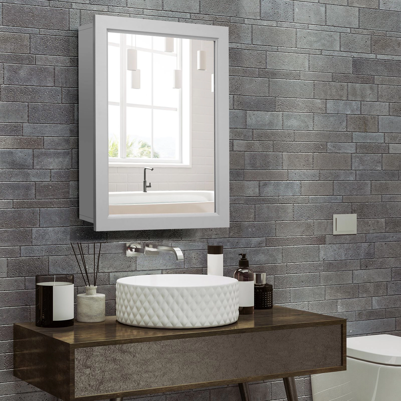 SlickBlue Wall Mounted Bathroom Cabinet with Mirror & Storage Shelf
