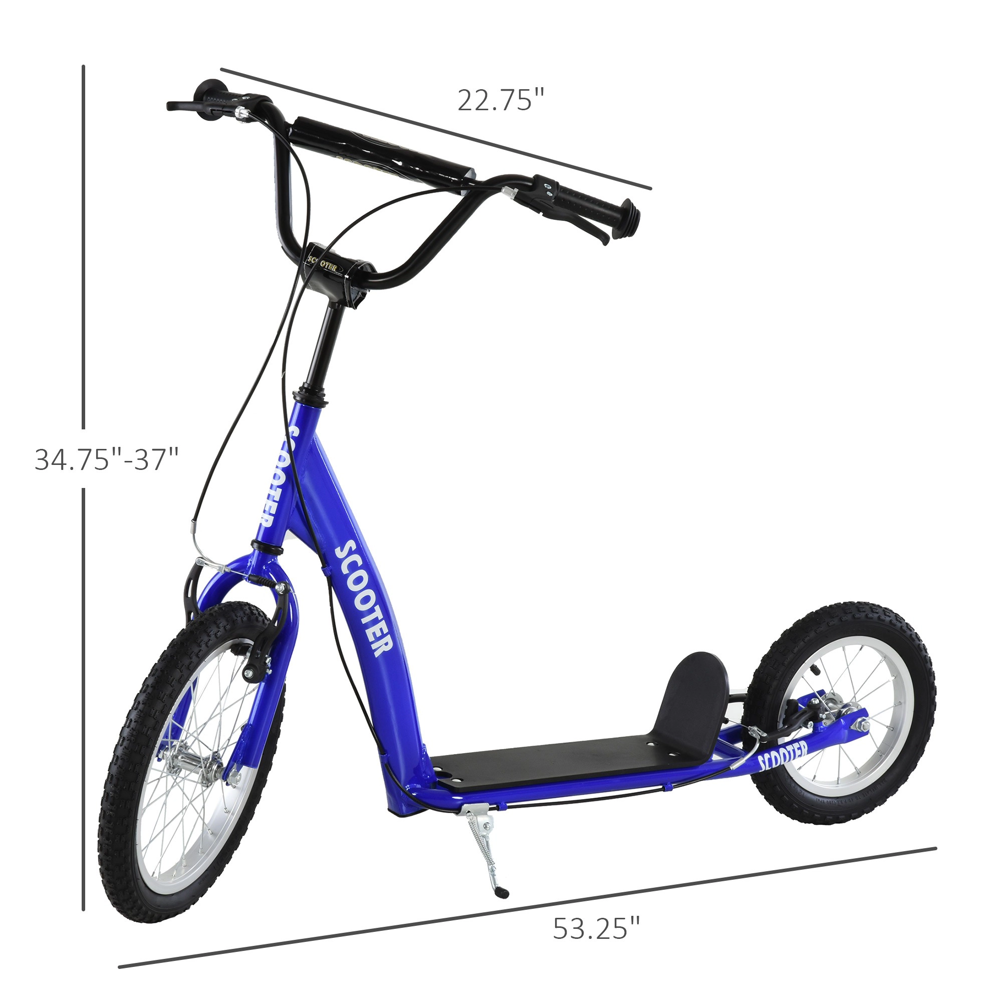 HONGGE Youth Scooter Kick for Kids 5+ with Adjustable Handlebar Front and Rear Dual Brakes Inflatable Wheels