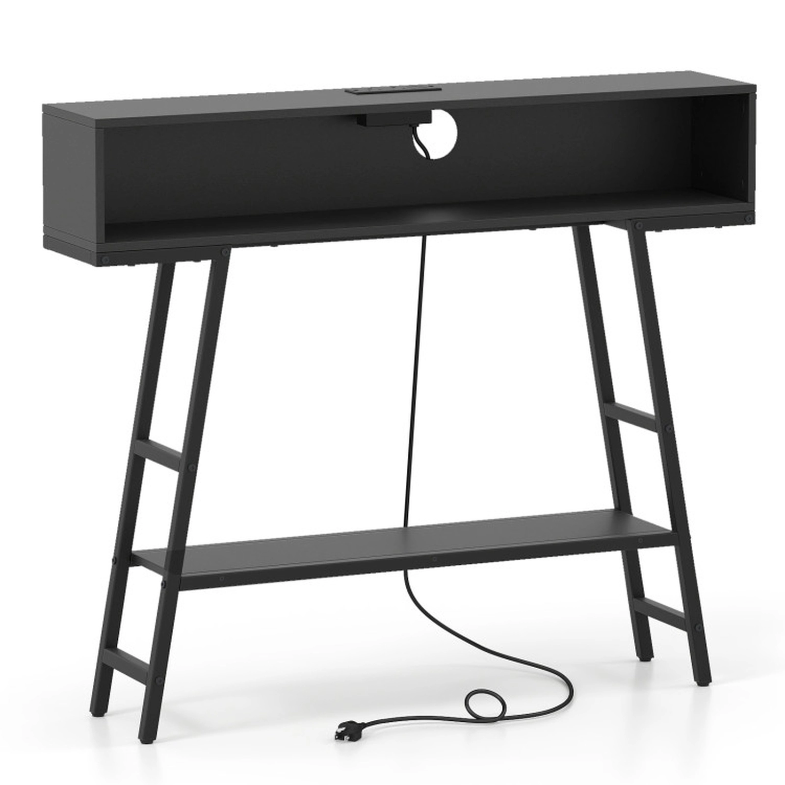 SUGIFT 40-in 8-in Narrow 45-lb Capacity Black Console Table with 2 AC Outlets USB Ports and LED Lights