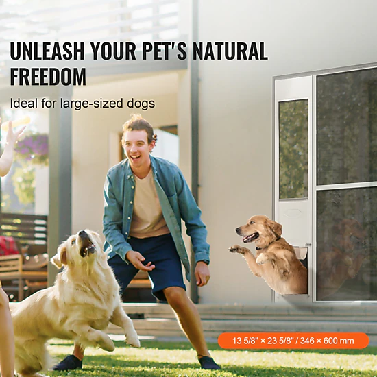 HONGGE Sliding Glass Dog Door for Large Dogs, 13.6x23.6 Inch Flap, Aluminum Frame, Tempered Glass Window, Lock