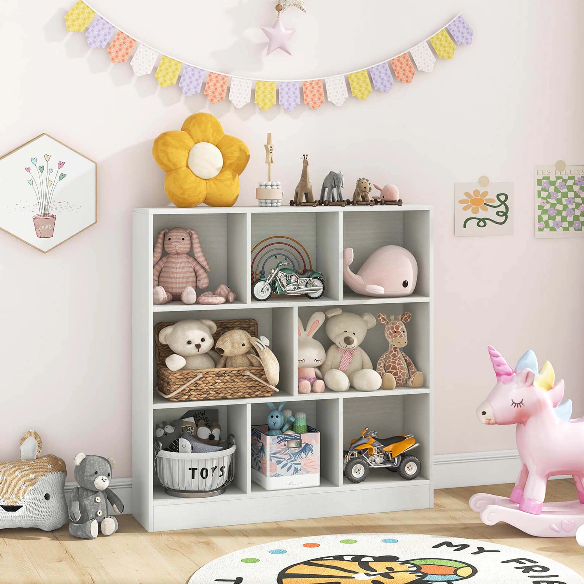 Costway 8-Cube Bookcase 41" Wooden Toy Storage Organizer for Kids Bookshelf White
