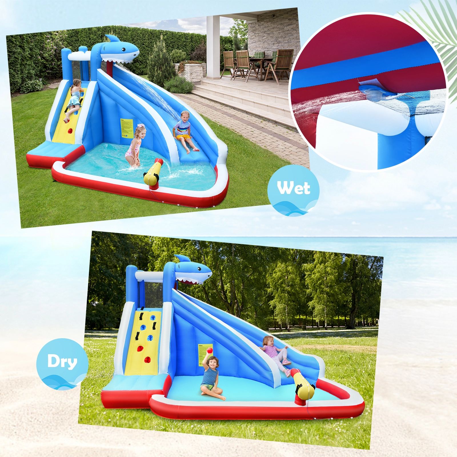 SUGIFT 4-in-1 Inflatable Bounce House Water Slide Park with Climbing Wall and Pool 265-lb Capacity Ages 4-12 Multicolor
