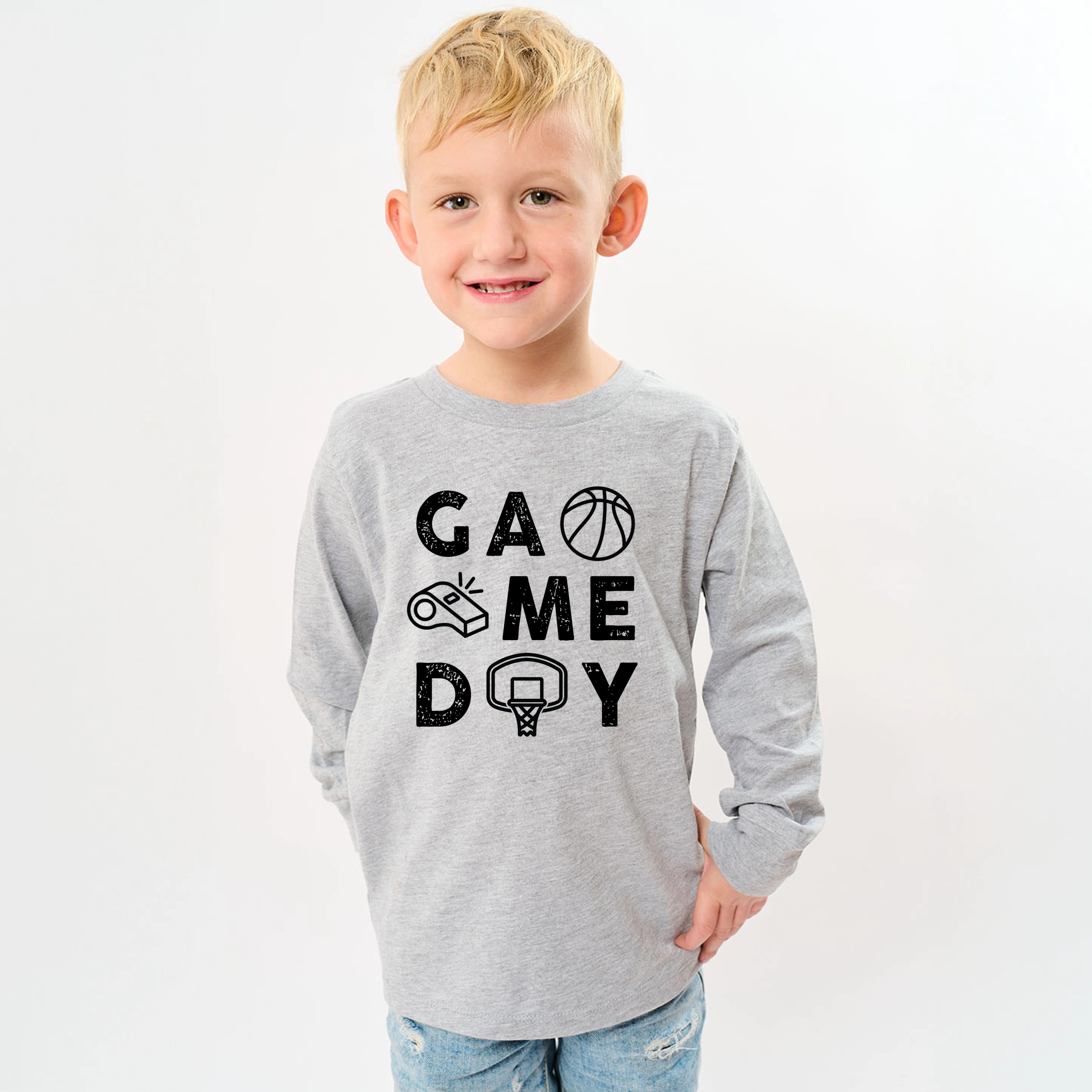 The Juniper Shop - Basketball Game Day Block Distressed Youth Long Sleeve Graphic T-Shirt