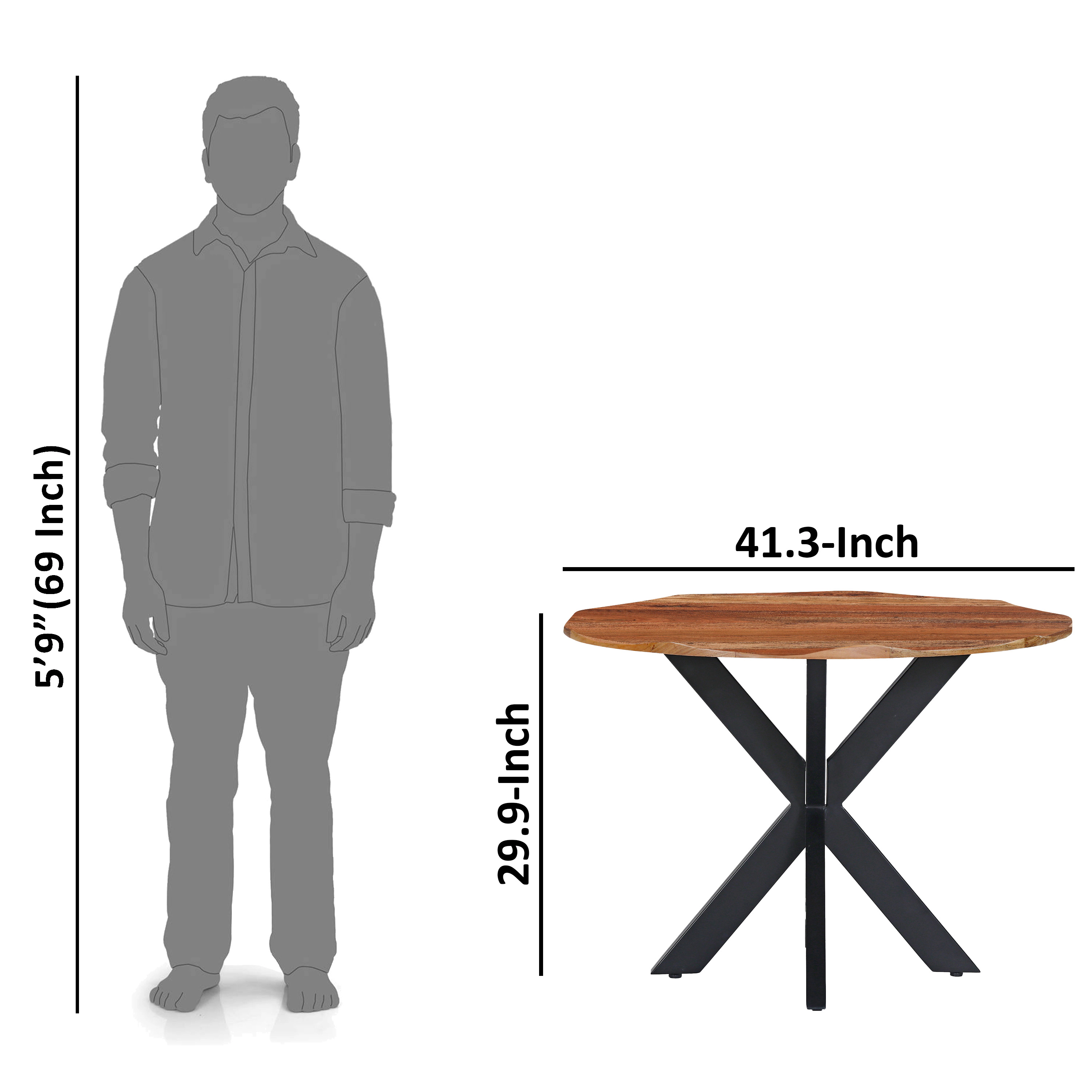 The Urban Port 41 Inch Handcrafted Live Edge Round Dining Table with a Natural Brown Acacia Wood Top and Black Iron Legs
