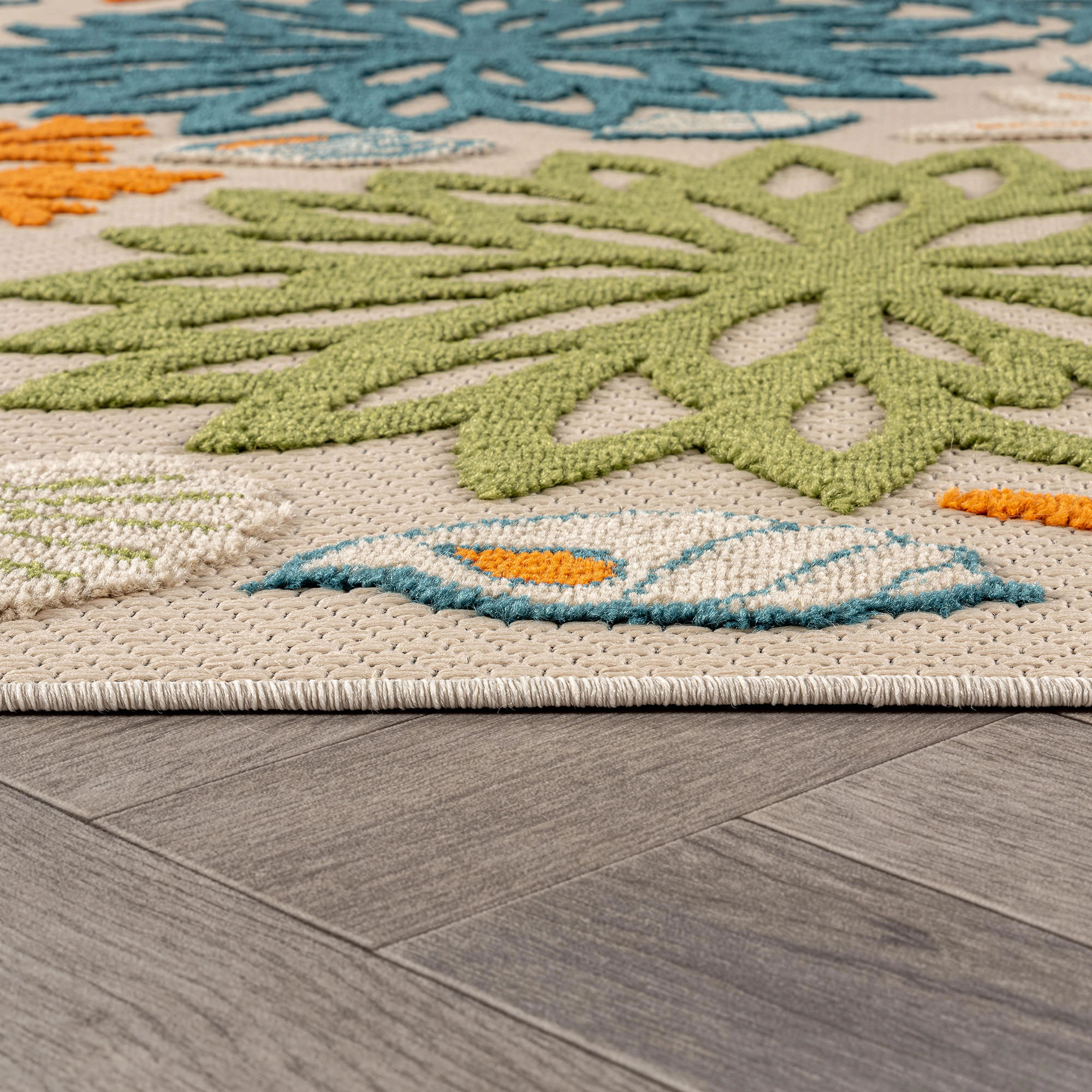 World Rug Gallery Indoor/Outdoor High-Low Textured Area Rug, Coastal Floral, Easy-Clean