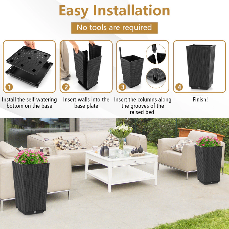 Hivvago Outdoor Wicker Flower Pot Set of 2 with Drainage Hole for Porch Balcony