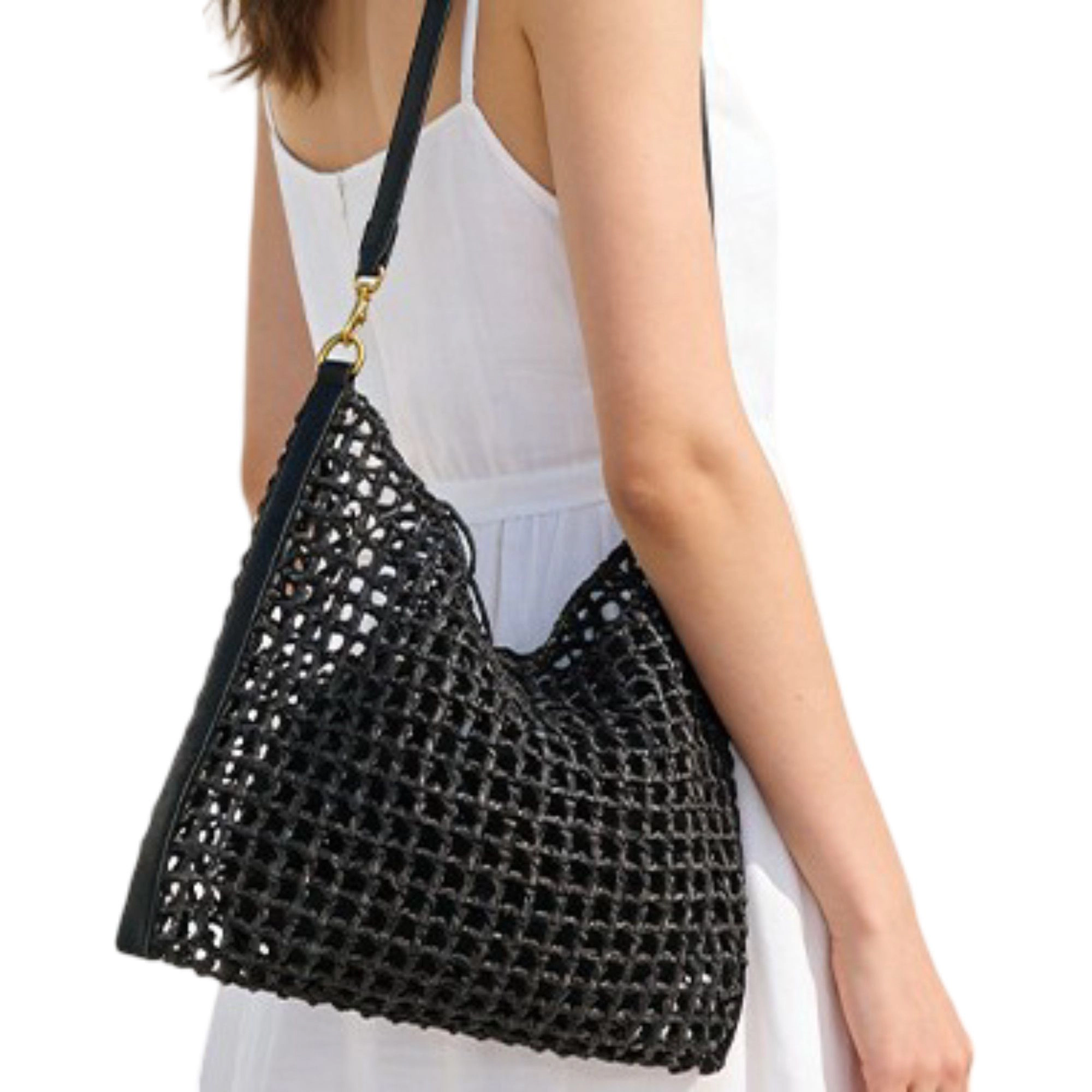 Alilang Women's Handwoven Woven Handbag with Drawstring Interior for Vacation and Beach