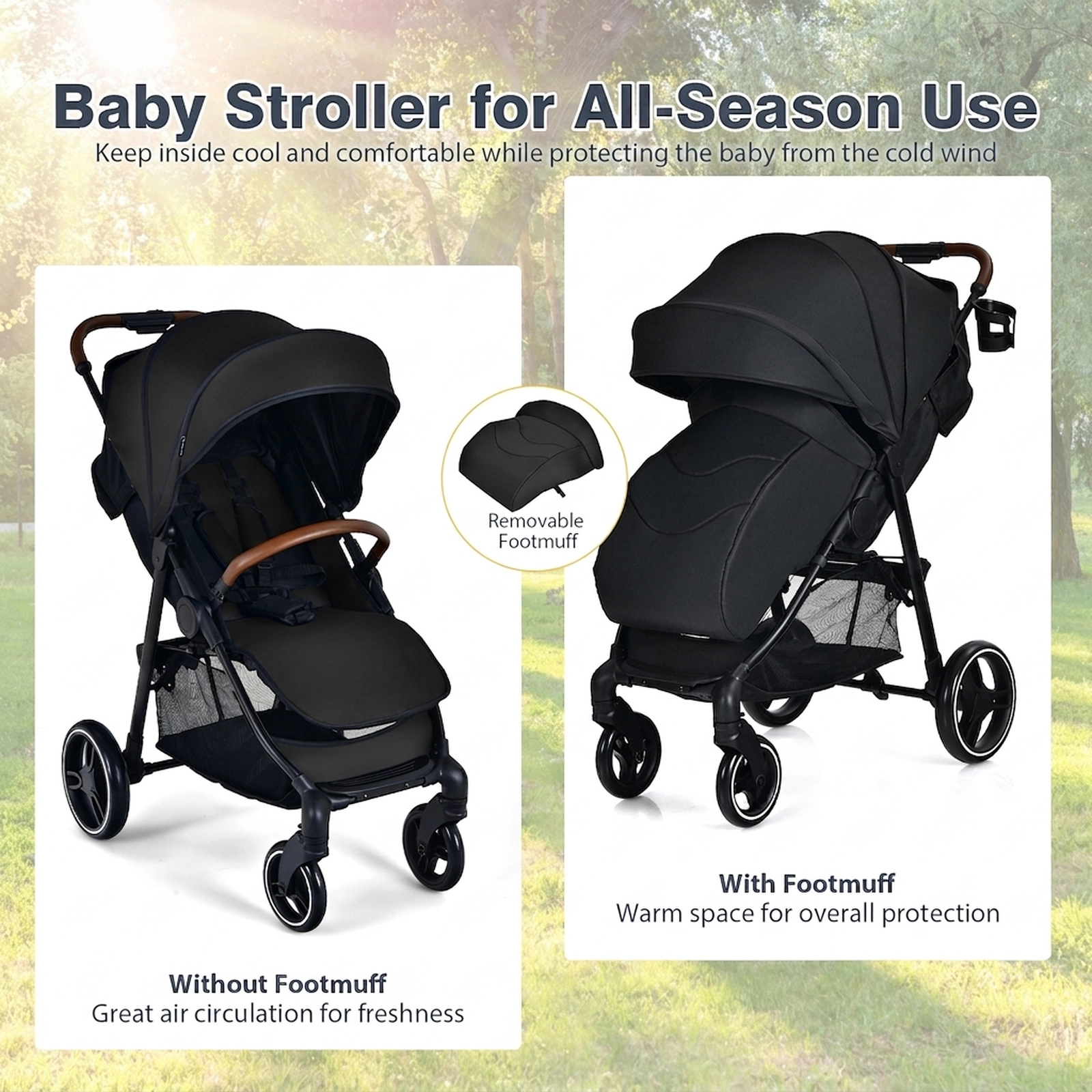 SUGIFT Baby Black Lightweight Infant Stroller with Reclining Backrest 22.5-in W 36-in D 42-in H 33-lb Seat Capacity