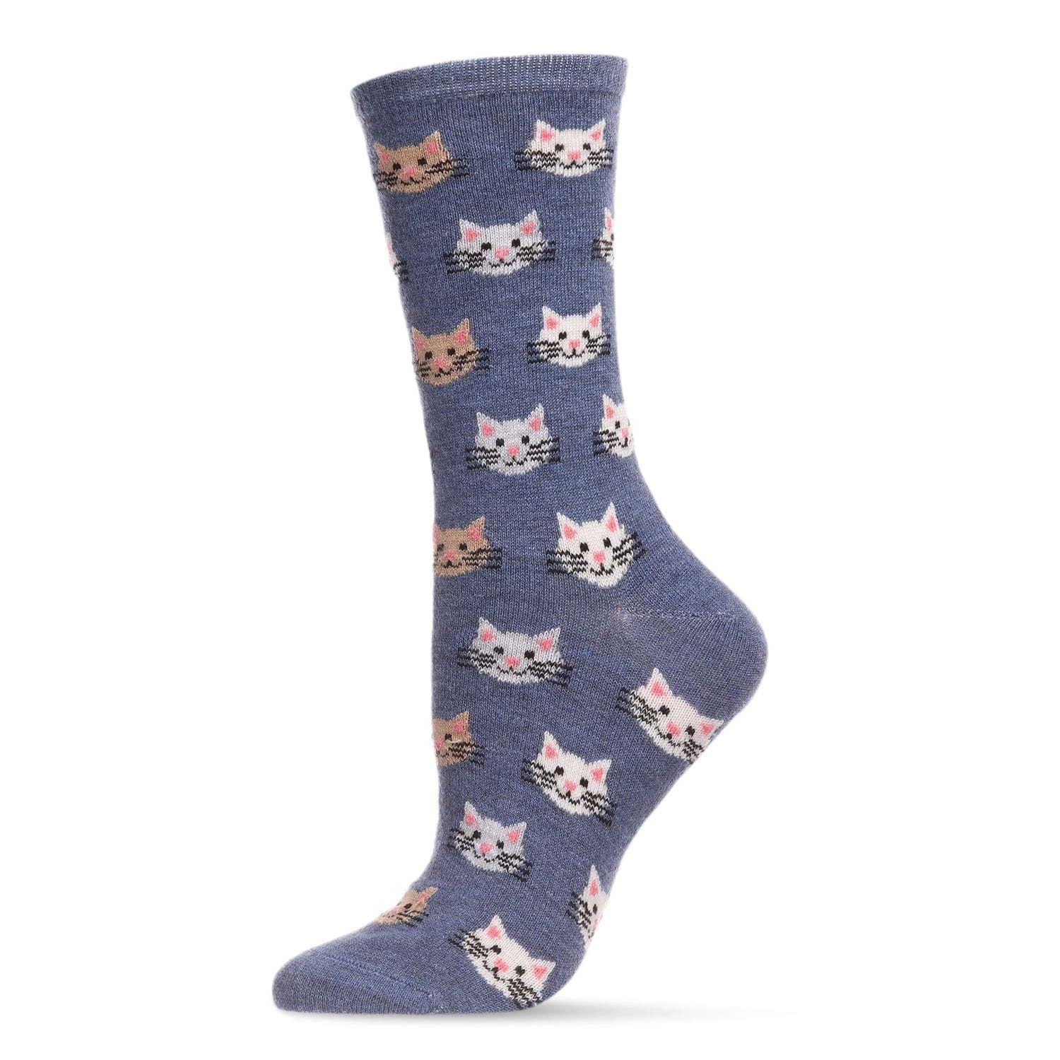 MeMoi Women's Soft Cheerful Cat Face Cashmere Crew Socks