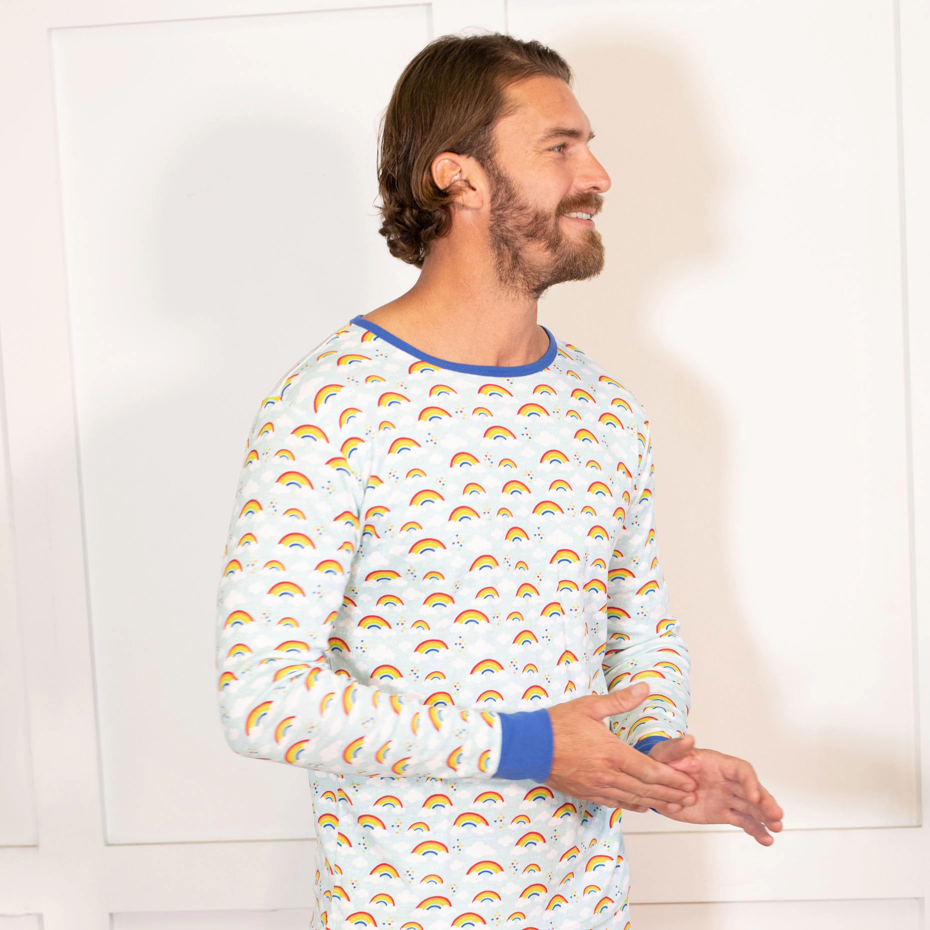 Leveret Mens 2-pc. Blue Rainbow Cotton Pajama Set
