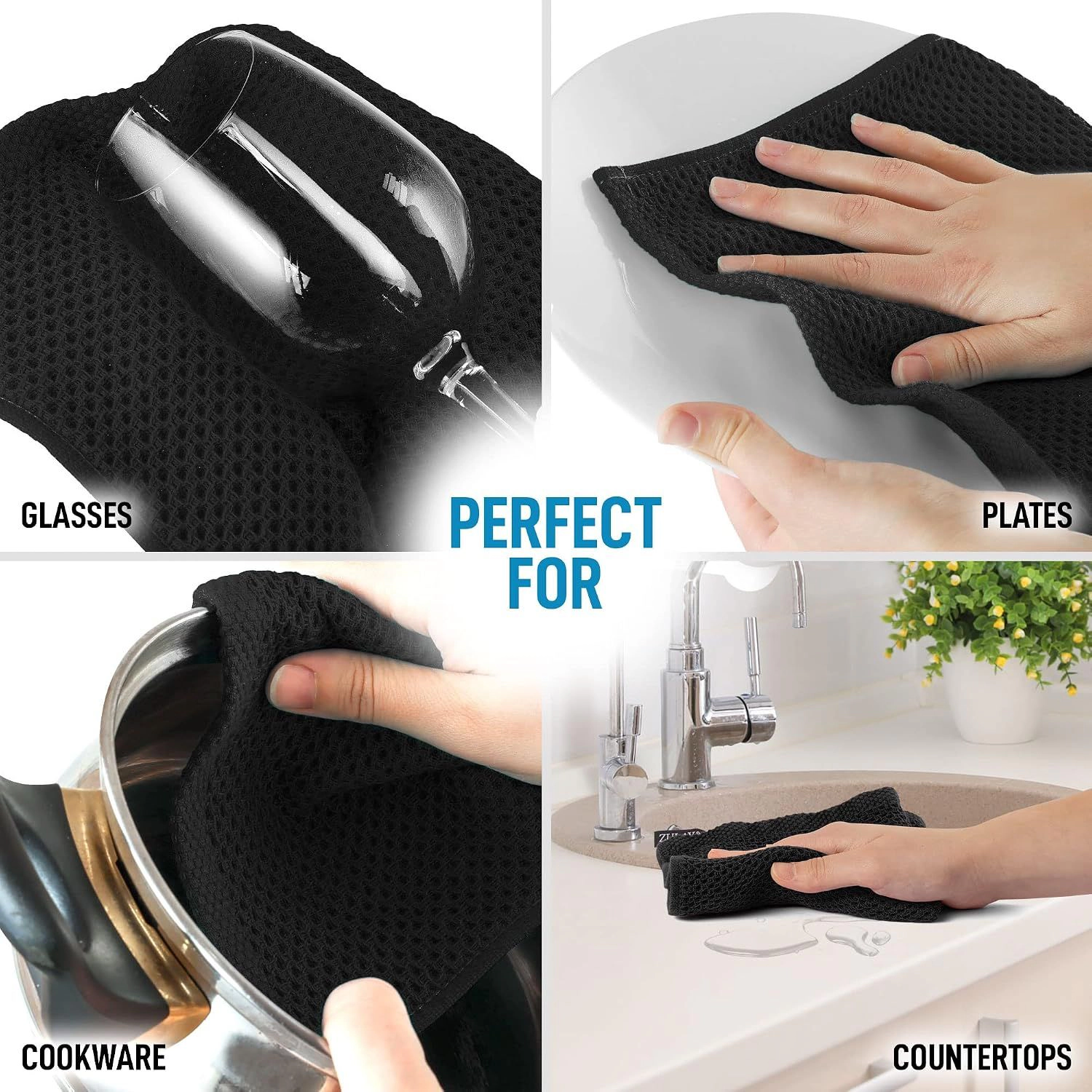 Zulay Kitchen Towels 3 Pack Waffle Weave - 13 x 28 Inch Super Absorbent Dish for