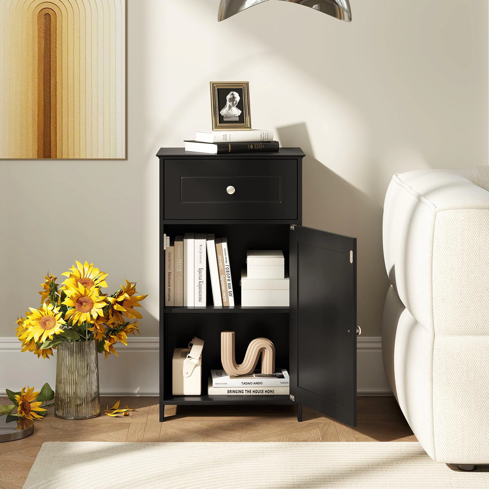 Glintex Single-Door Bathroom Cabinet with Adjustable Shelf Drawer and 66-Lb Top