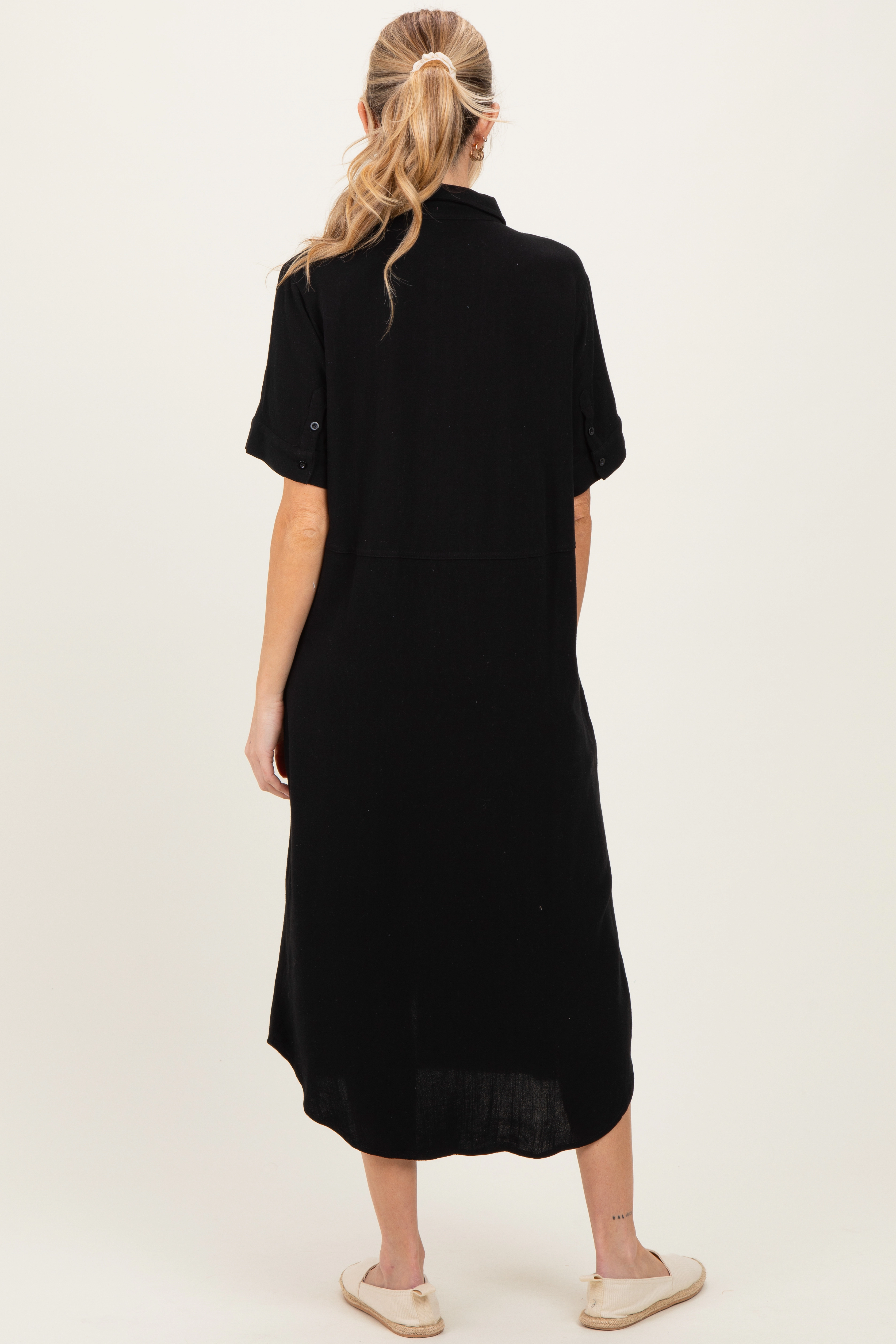 PinkBlush Womens Black Button Down Maternity Midi Shirt Dress