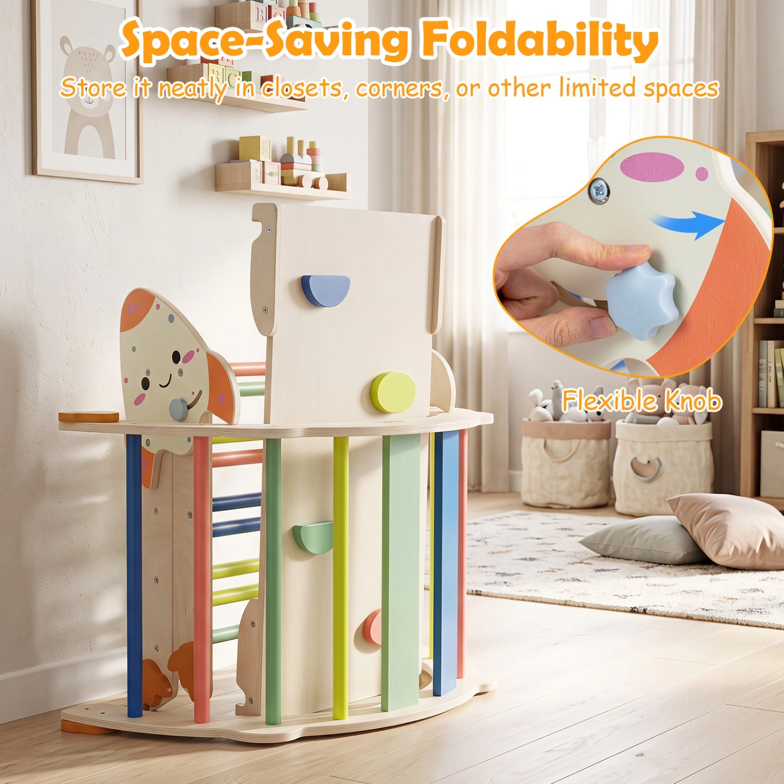 8-in-1 Foldable Toddler Climbing Set Rocket Theme Climbing Triangle Arch Balance Bridge Cushion 330-lb Total Ages 1+